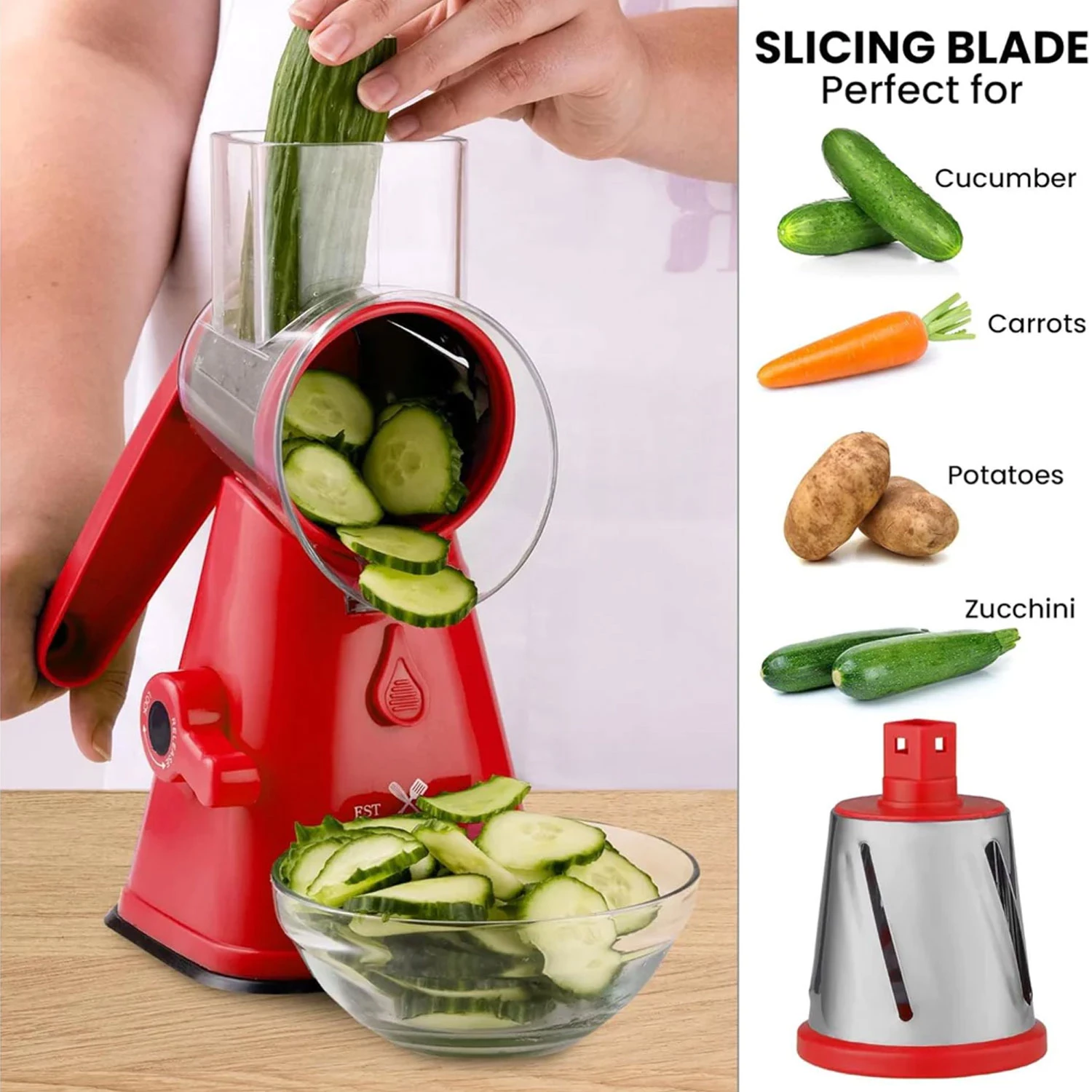 Manual Rotary Cheese Grater with Handle-3 Blades