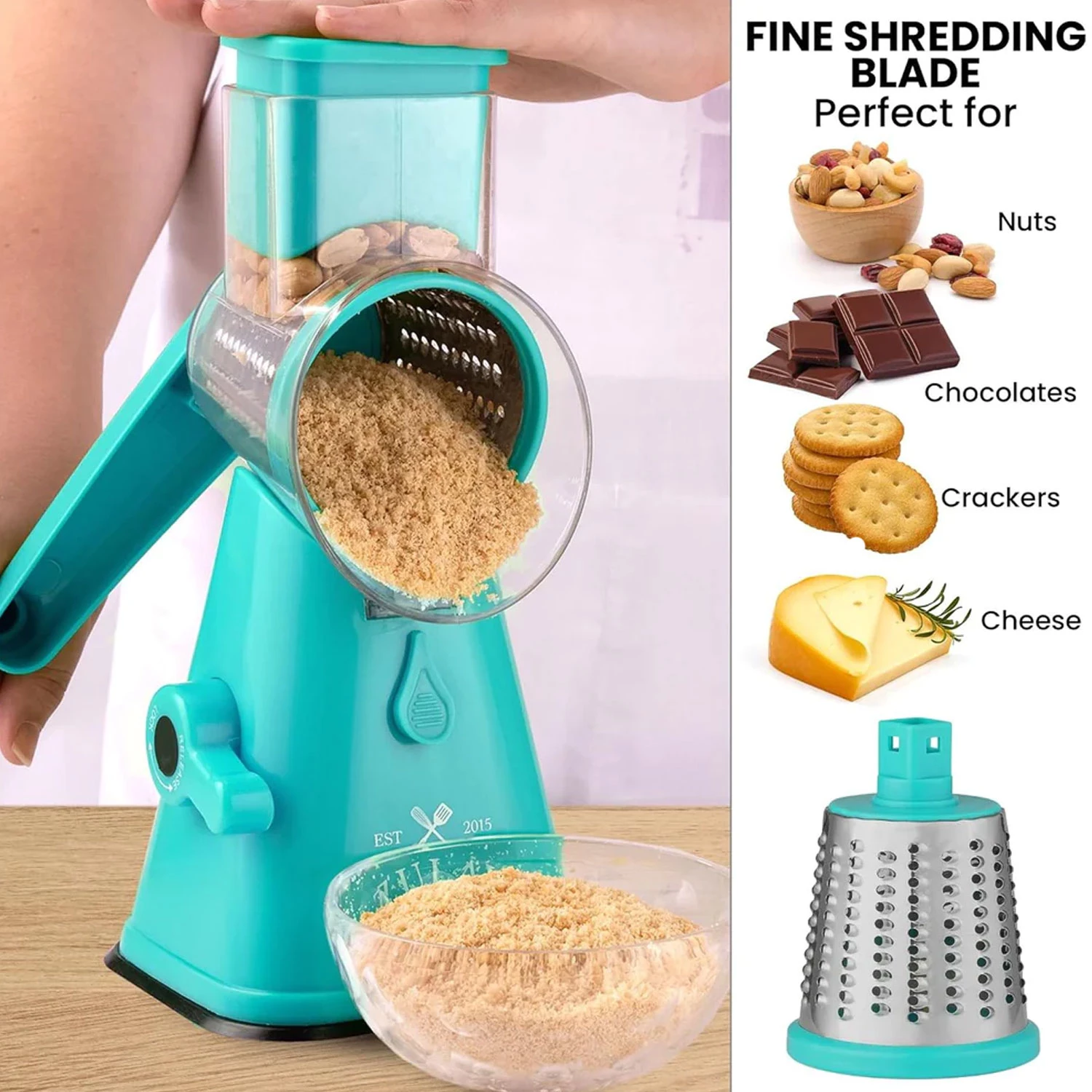 Manual Rotary Cheese Grater with Handle-3 Blades