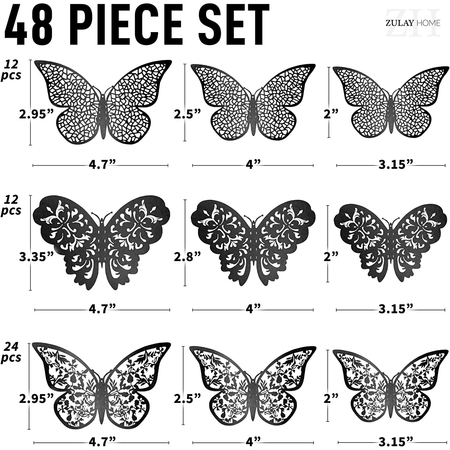 Zulay Home 3D Butterfly Wall Decor - 24pcs Butterfly Decor with 3 Different Sizes