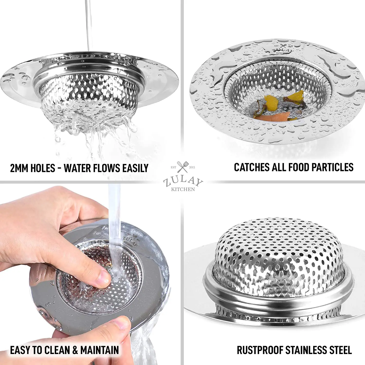 Sink Drain Strainer (2 Pack) - Wide Rim 4.5” Diameter