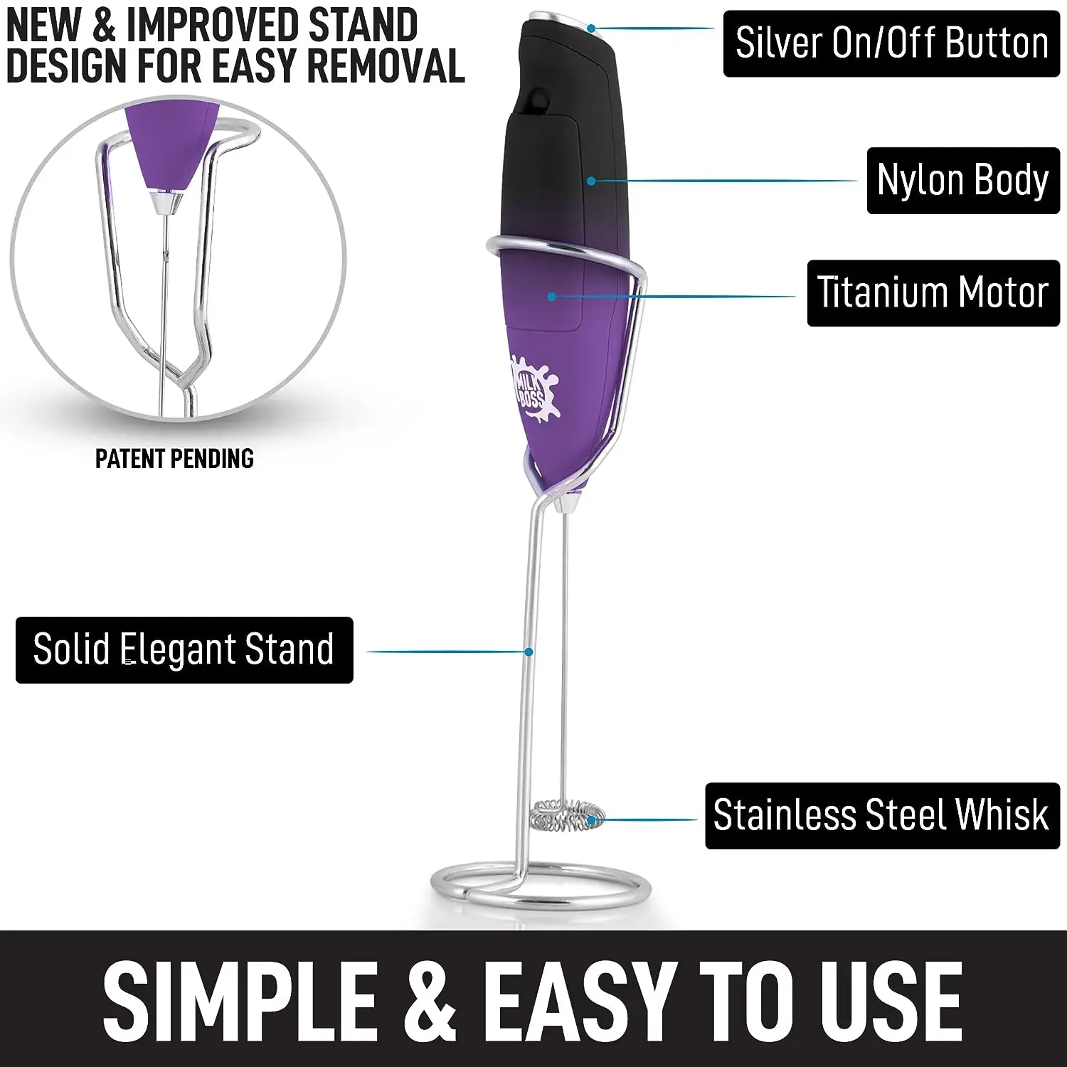 Milk Frother With Holster Stand -  Super Instant Electric Foam Maker With Stainless Steel