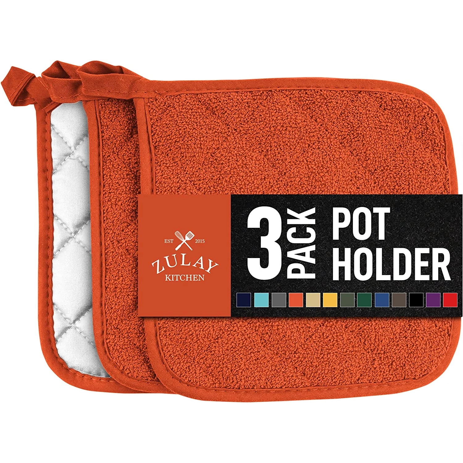 Zulay 3-Pack Heat Resistant Cotton Kitchen Pot Holders