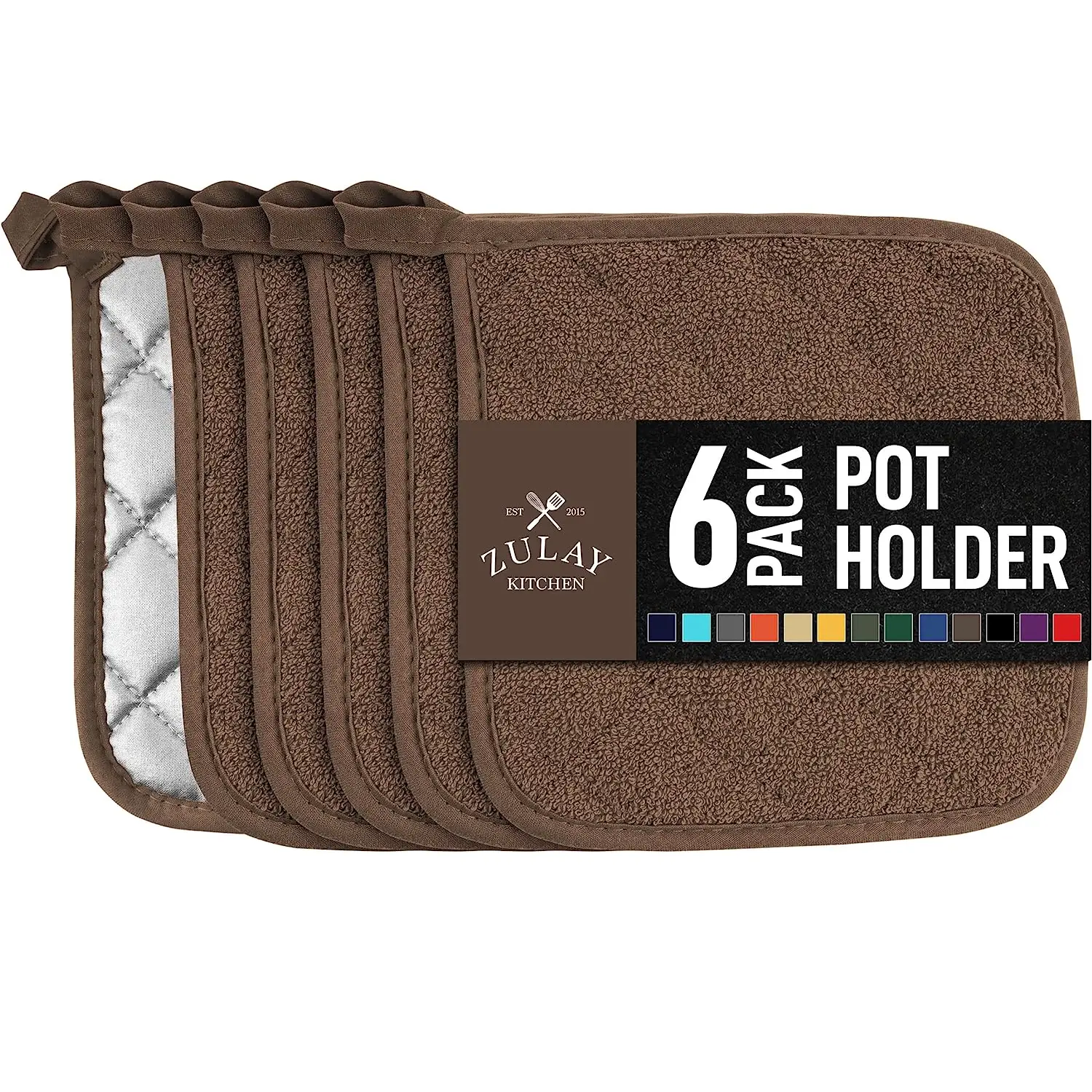 Zulay 6-Pack Pot Holders for Kitchen Heat Resistant Cotton