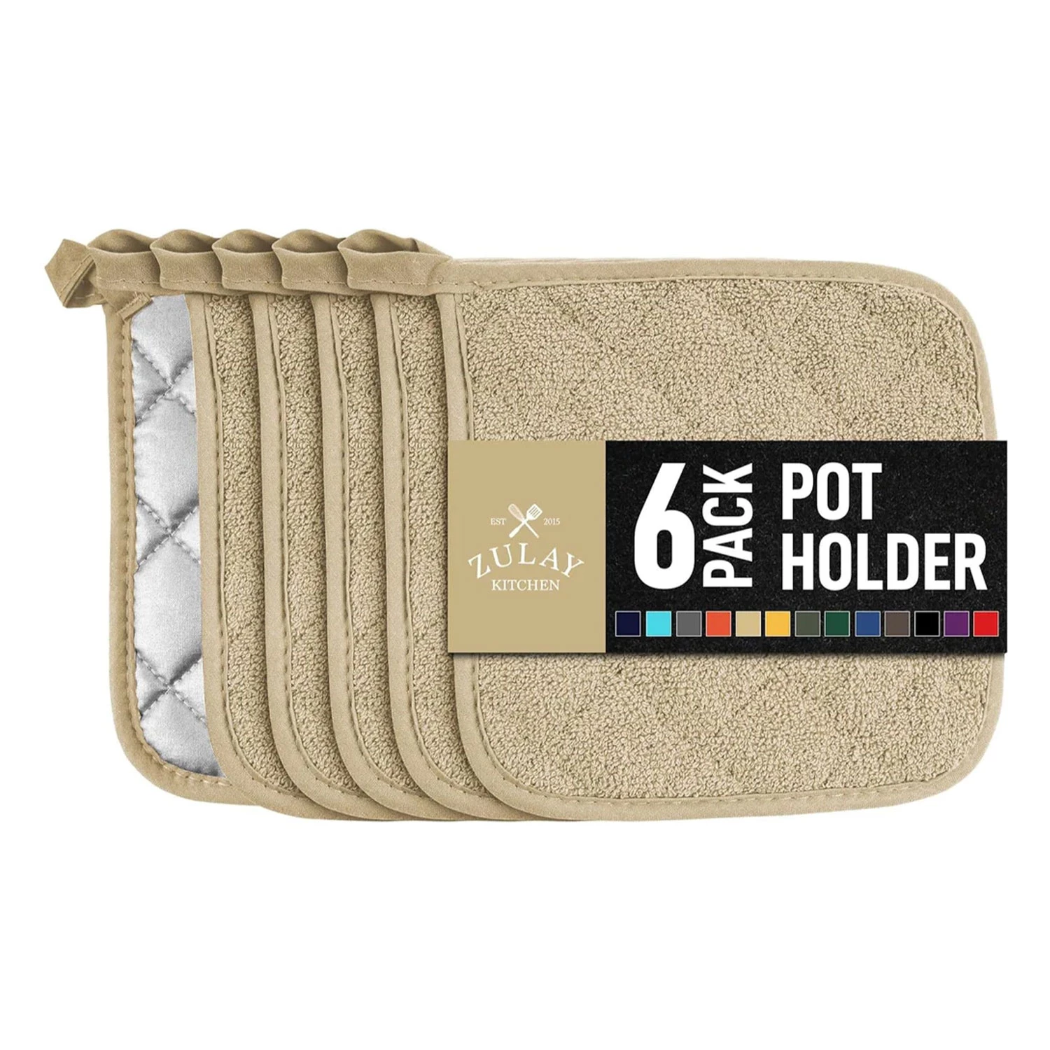 Zulay 6-Pack Pot Holders for Kitchen Heat Resistant Cotton