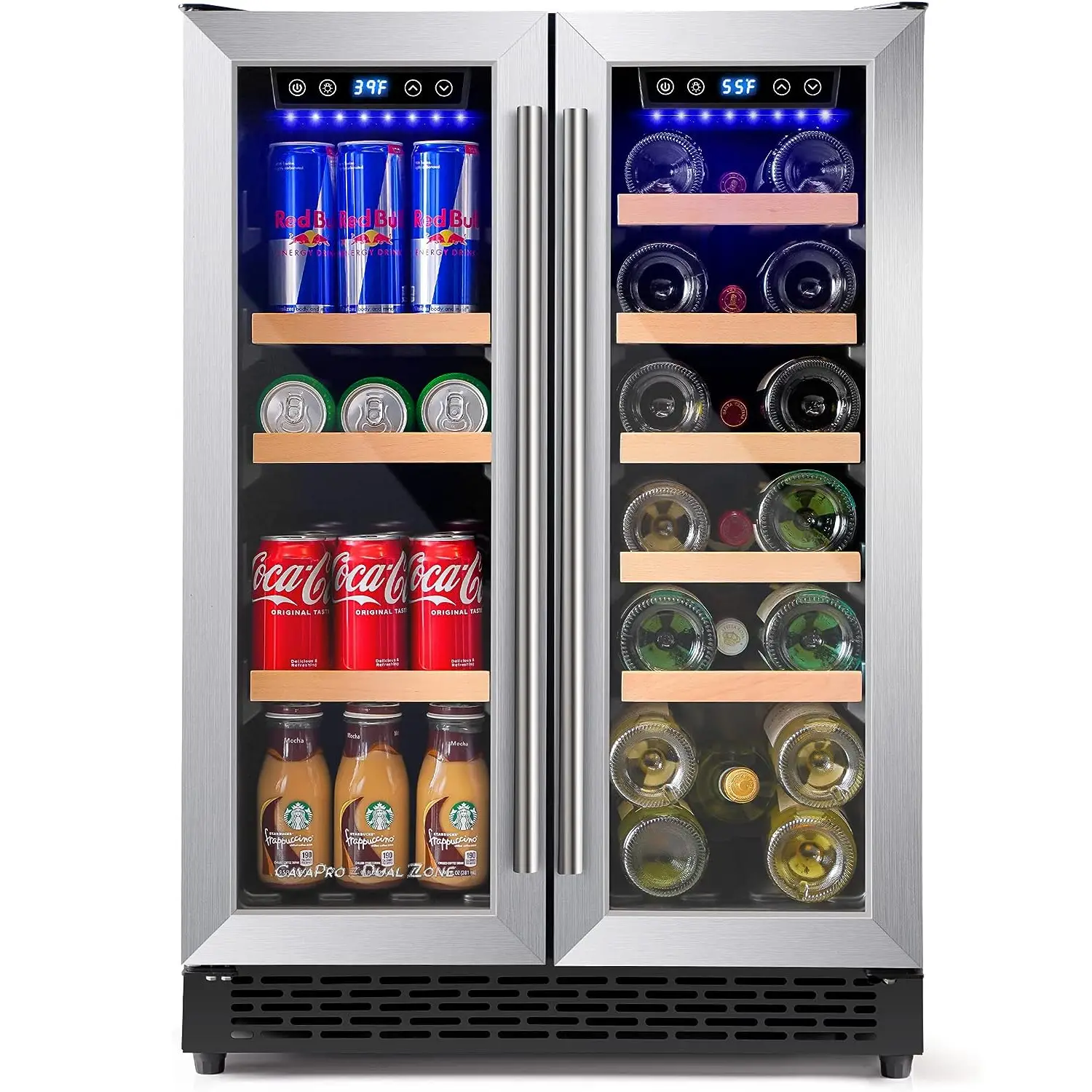 Zulay  Dual Zone Wine Cooler Refrigerator - Stainless Steel Beverage Refrigerator with Glass