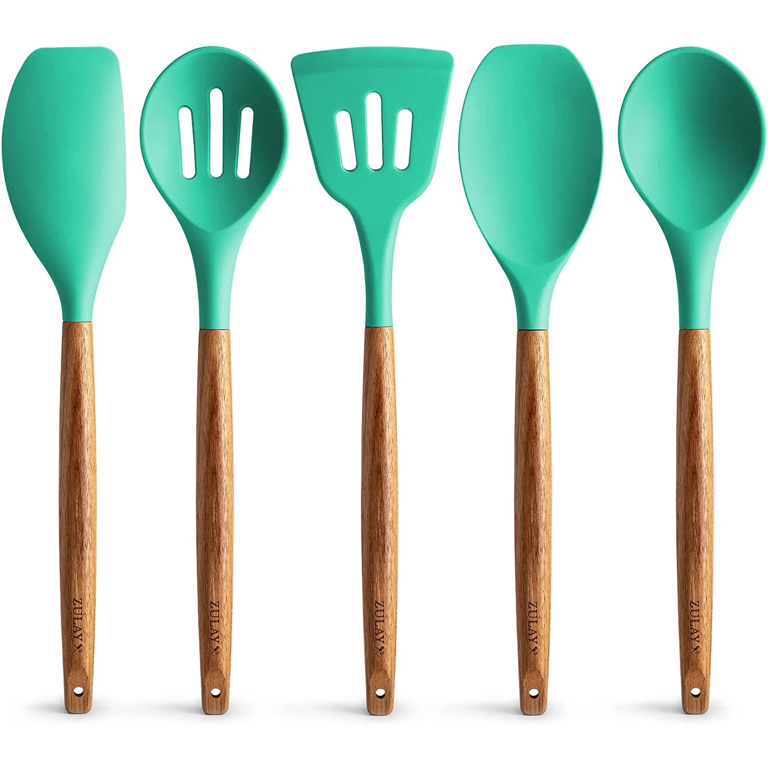 Non-Stick Silicone Cooking Utensils Set with Authentic Acacia Wood Handles