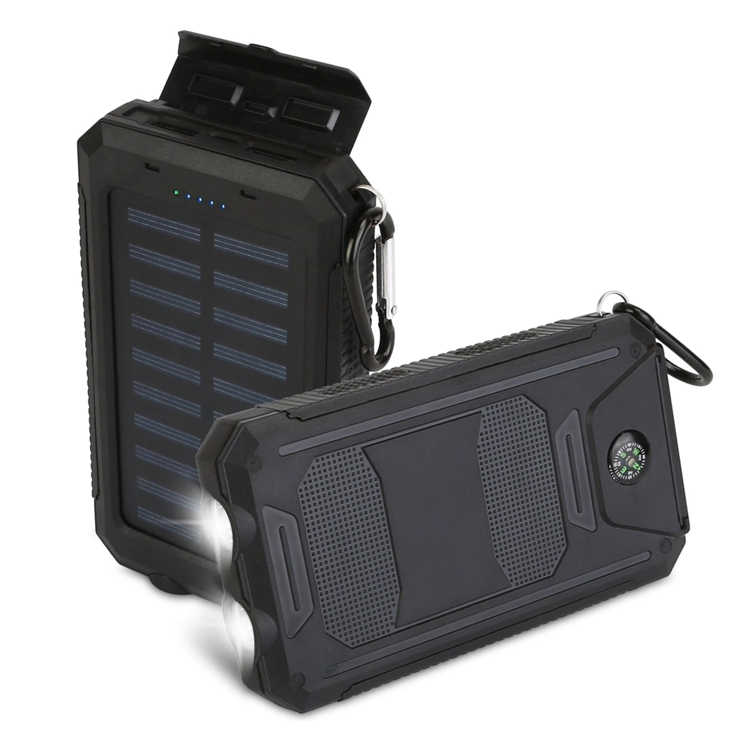 10K mAh Solar Power Bank - Dual USB Ports, Battery Indicators, SOS LED Lights, Compass - Camping & H