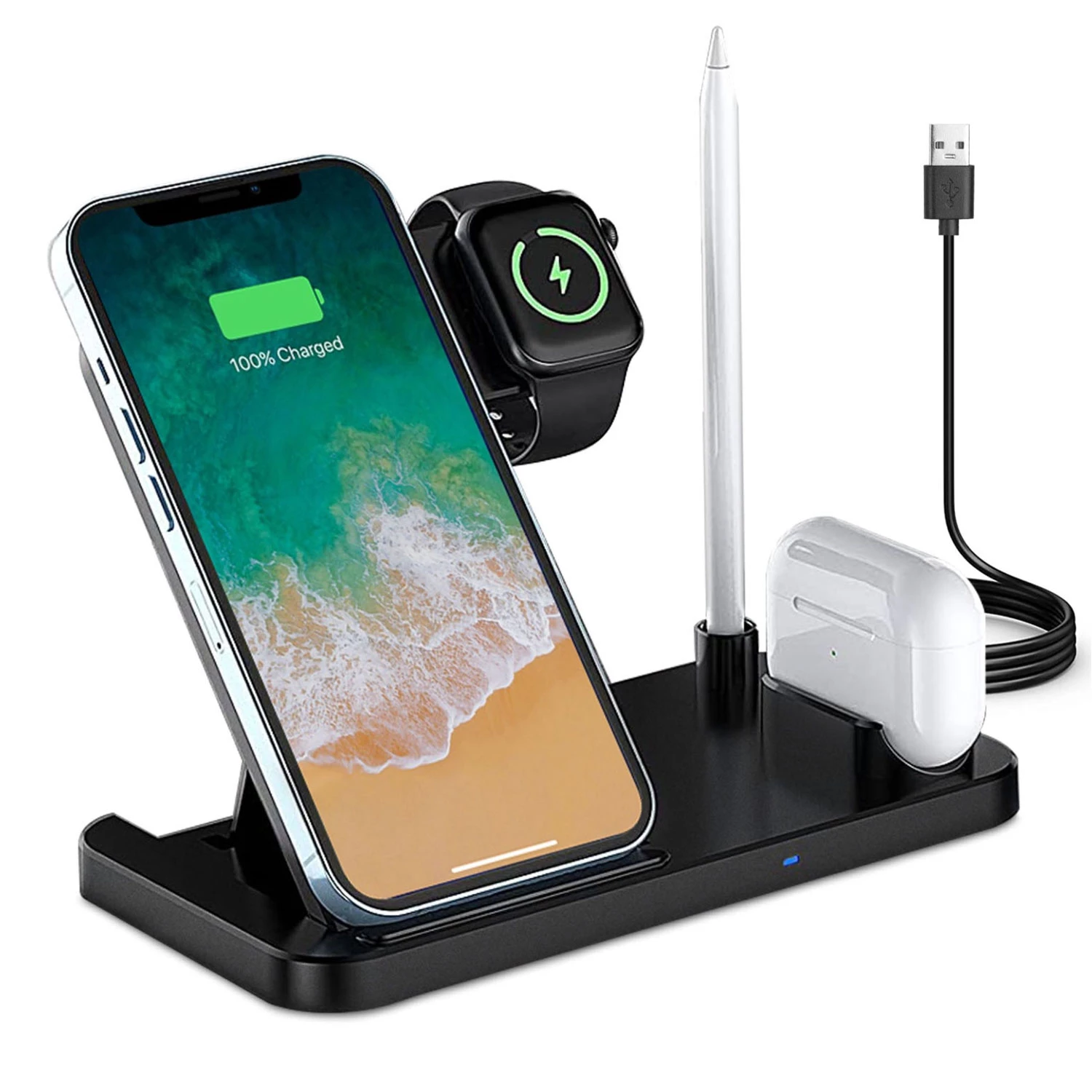 4-in-1 Foldable Wireless Charger: Fast Charging Station for iWatch, Apple Pencil, Airpod, iPhone