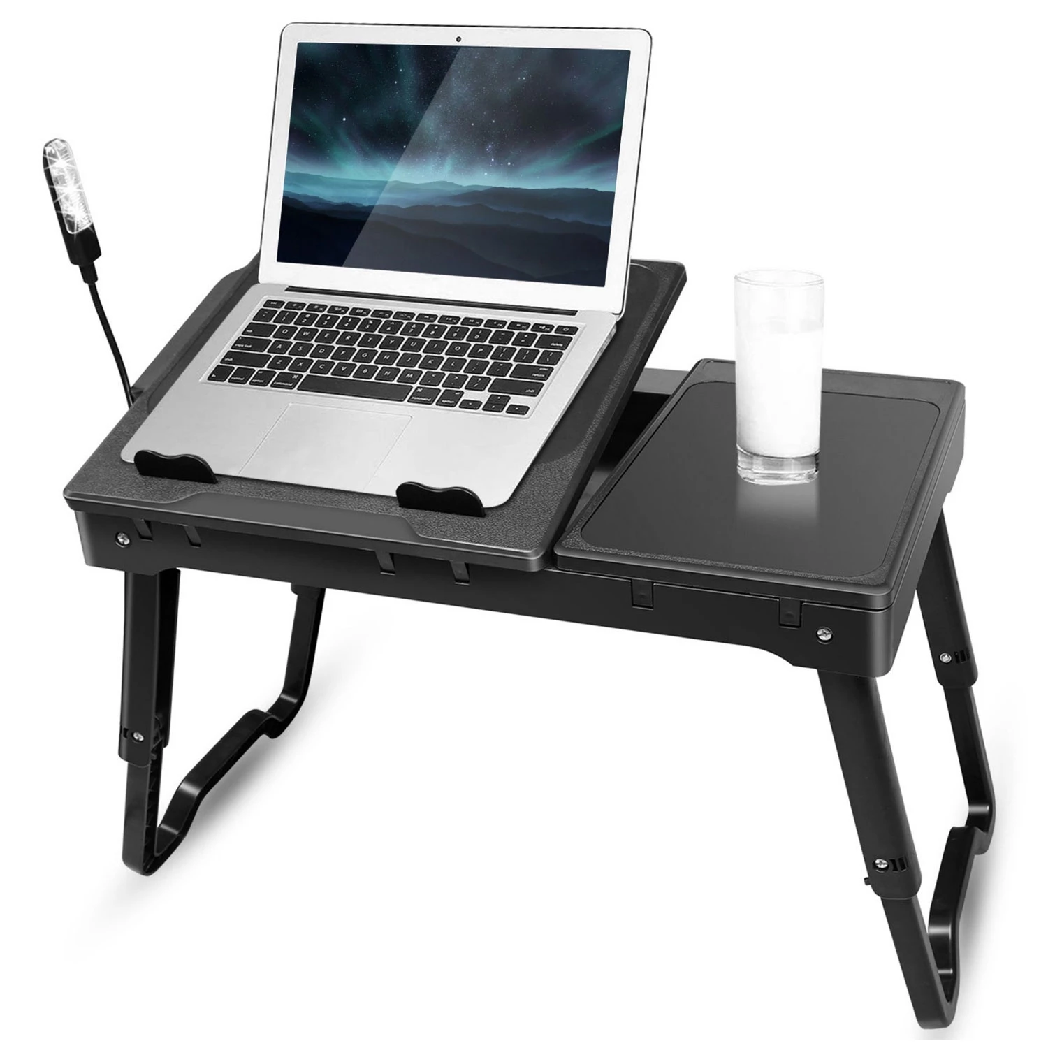 Foldable Laptop Table Bed Desk w/Cooling Fan Mouse Board LED 4 USB Ports