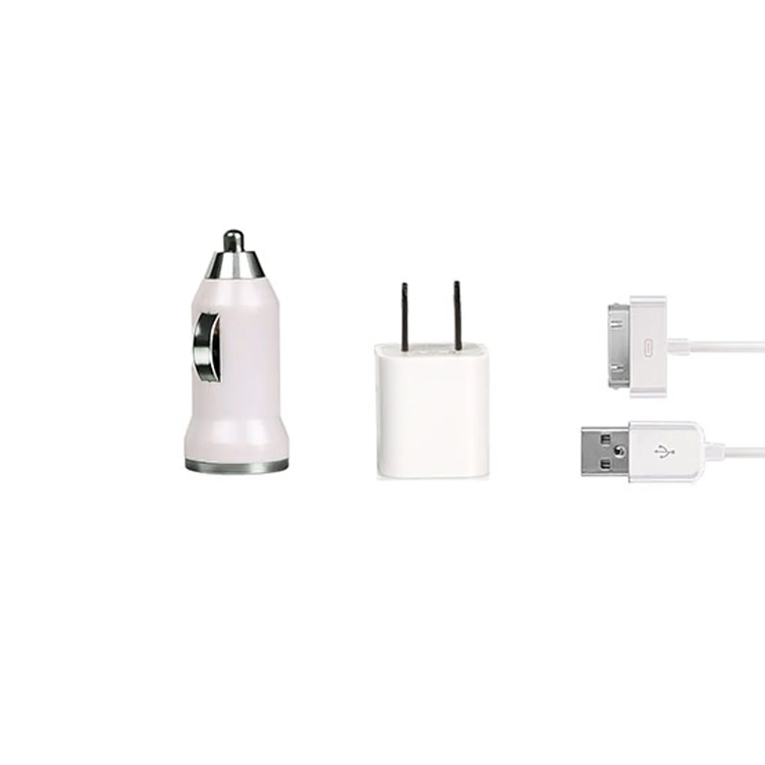 3 Piece Set 32pin USB Car Charger, USB Wall Charger, USB Cable Compatible With Iphone4/4s