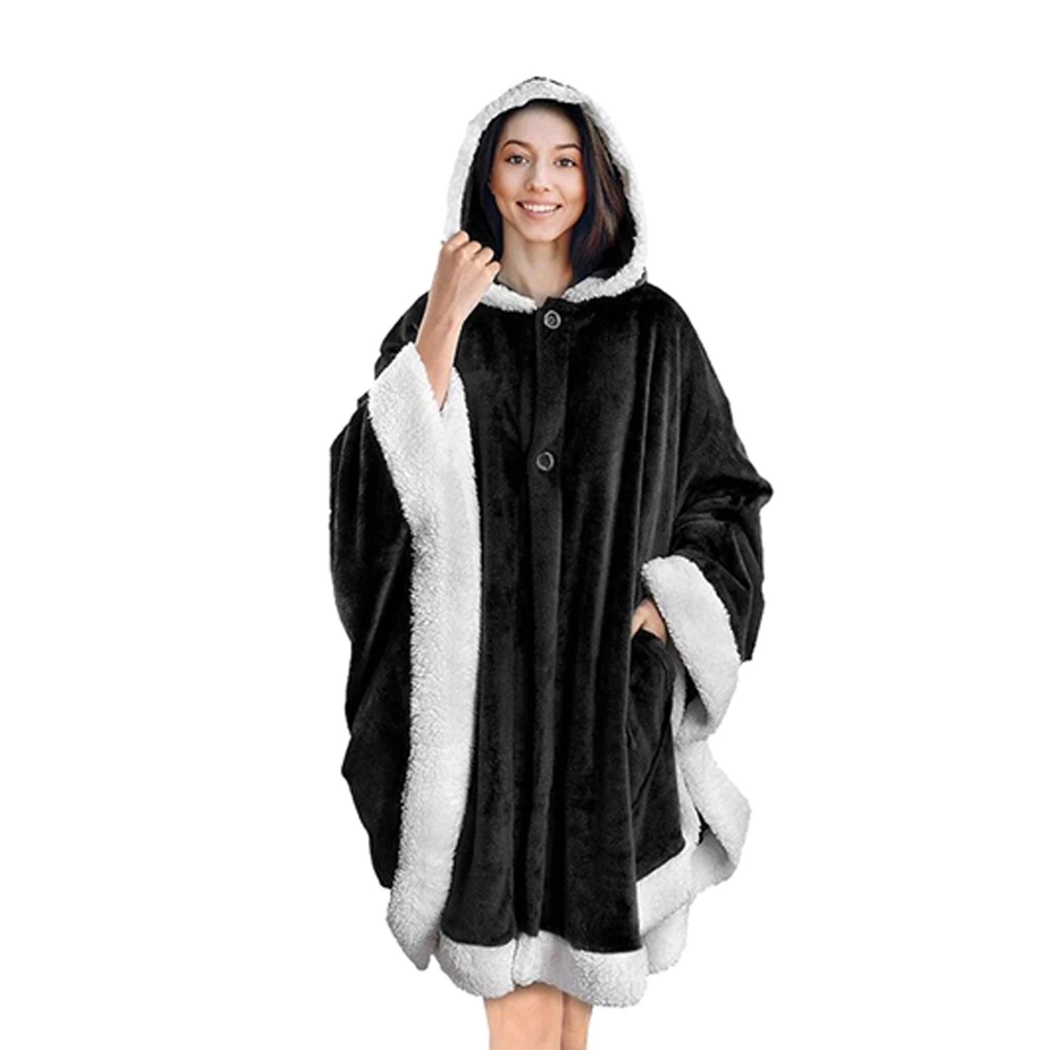 Hoodie Blanket Wrap Wearable Hoodie Snuggle Robe Sweatshirt Soft Lined Cuddle Poncho Cape