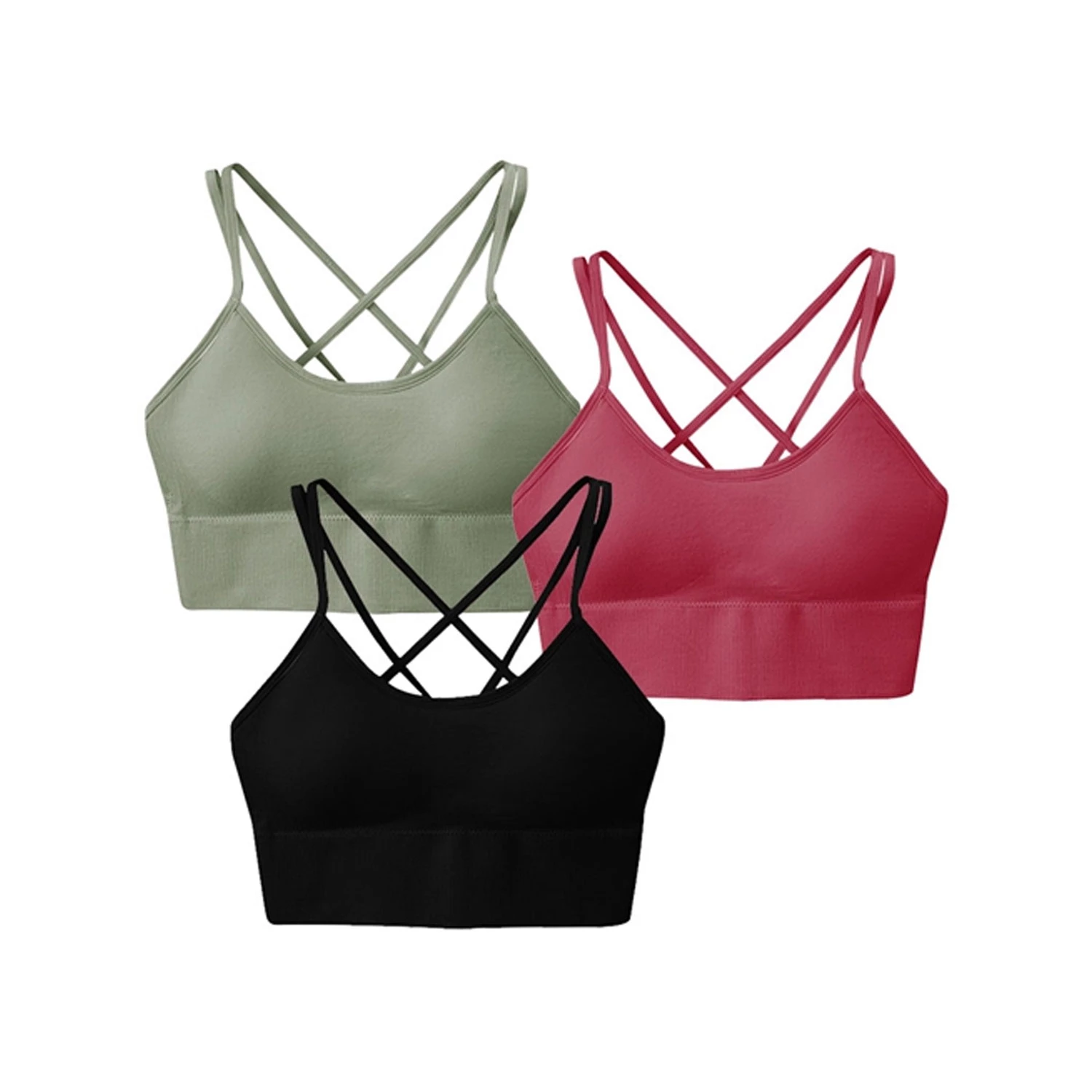 3 Packs Women Cross Back Sport Bras Padded Strappy Medium Support Bras Sexy Fitness Tank Tops