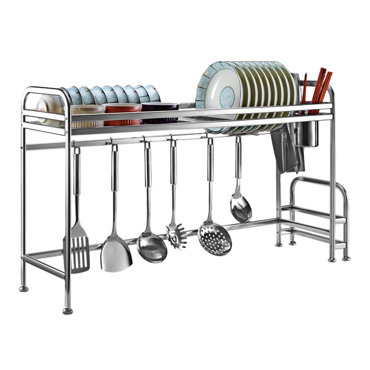 Sink Drying Rack w/ Shelf Stainless Steel Countertop Organizer  - Holds Bowls, Dish, Chopping Board,