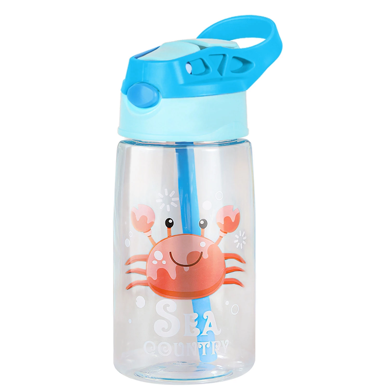 16.2Oz Leak-Proof Kids Water Bottle with Straw Push Button Sport Water Bottle for Kids Crab