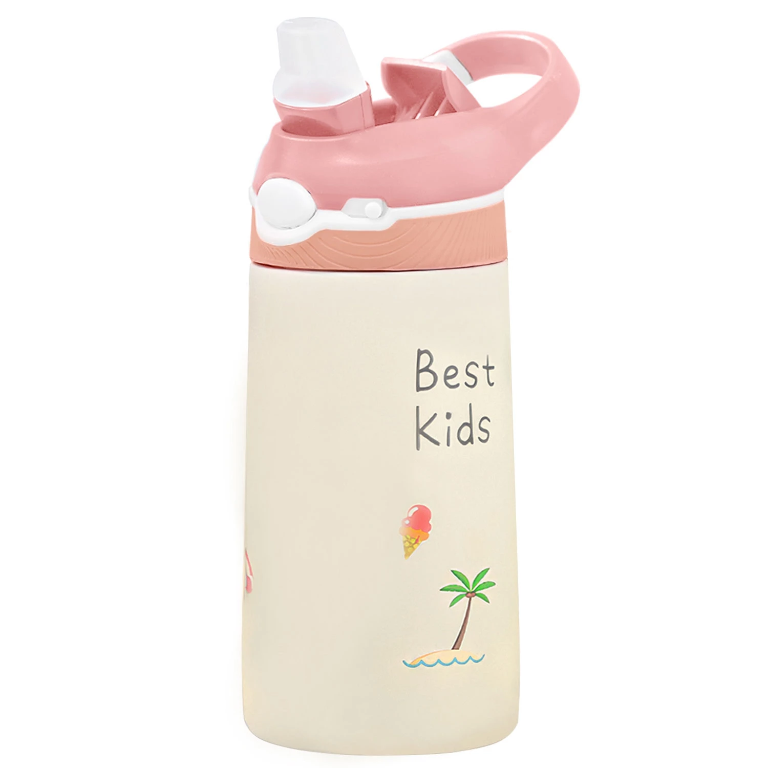 13.5Oz Insulated Stainless Steel Water Bottle Leak-proof Bottle for Kids with Straw Push Button