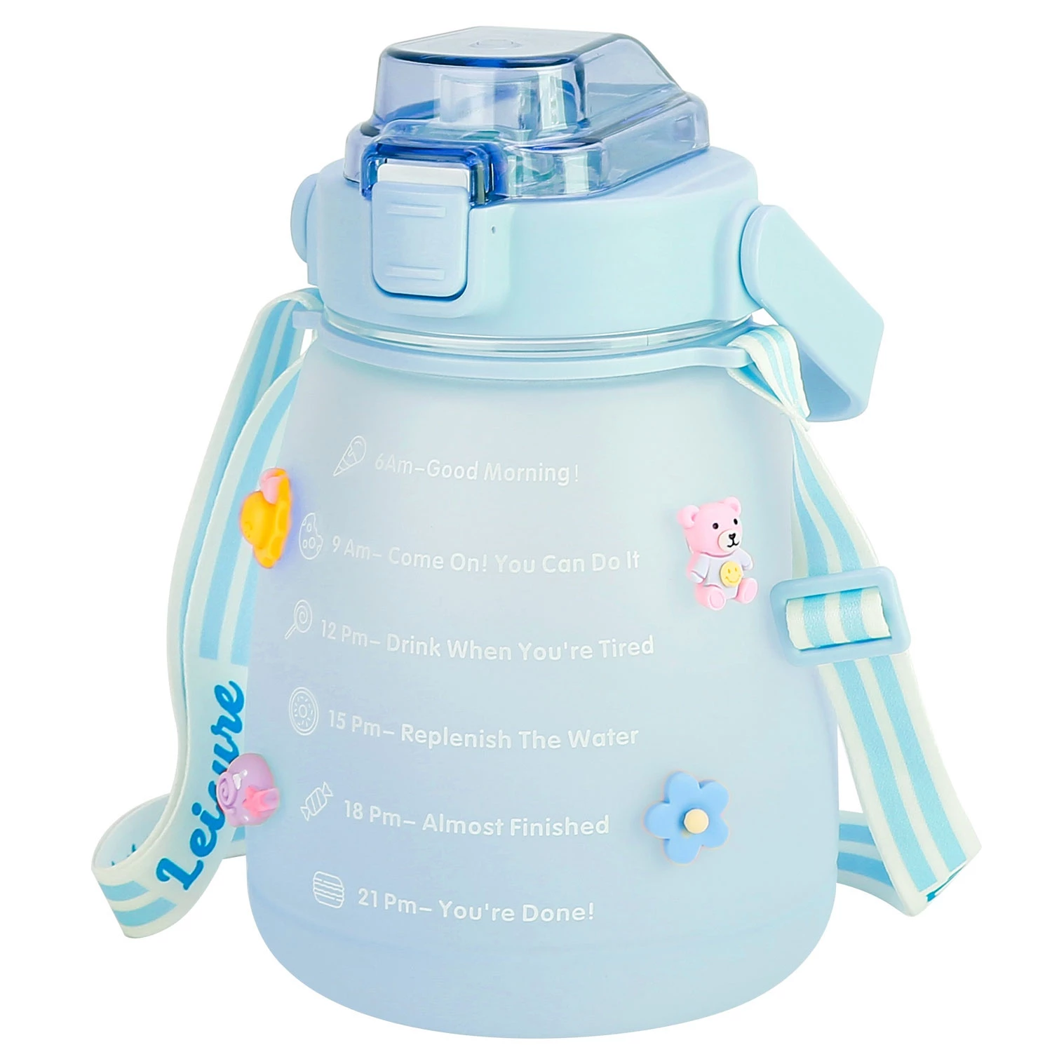 Kawaii Water Bottle with Straw 37.2oz Large Capacity Portable Sports Bottle with Cute Three-Dimensio