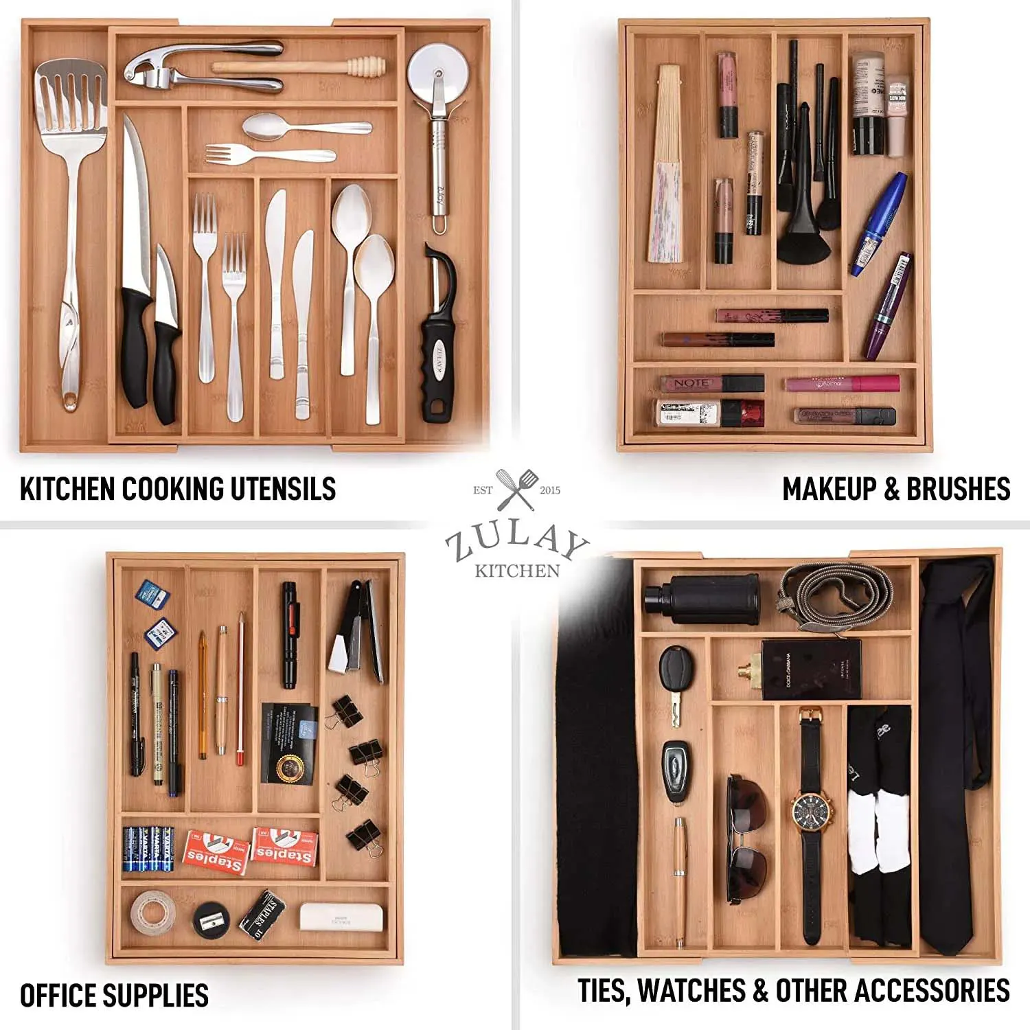 Expandable Bamboo Kitchen Drawer Organizer