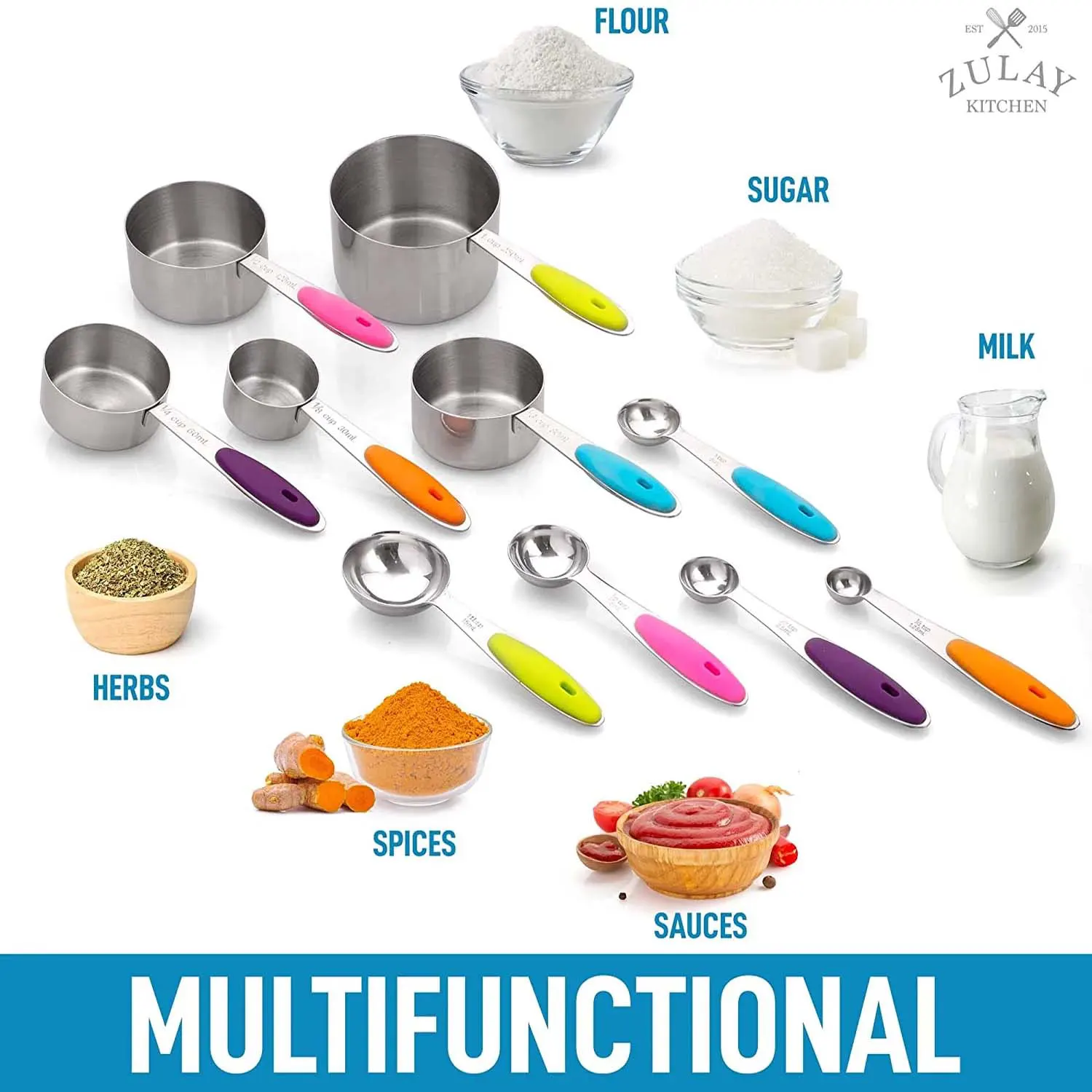 Measuring Cups and Spoon (Multicolored) - 10 piece Set