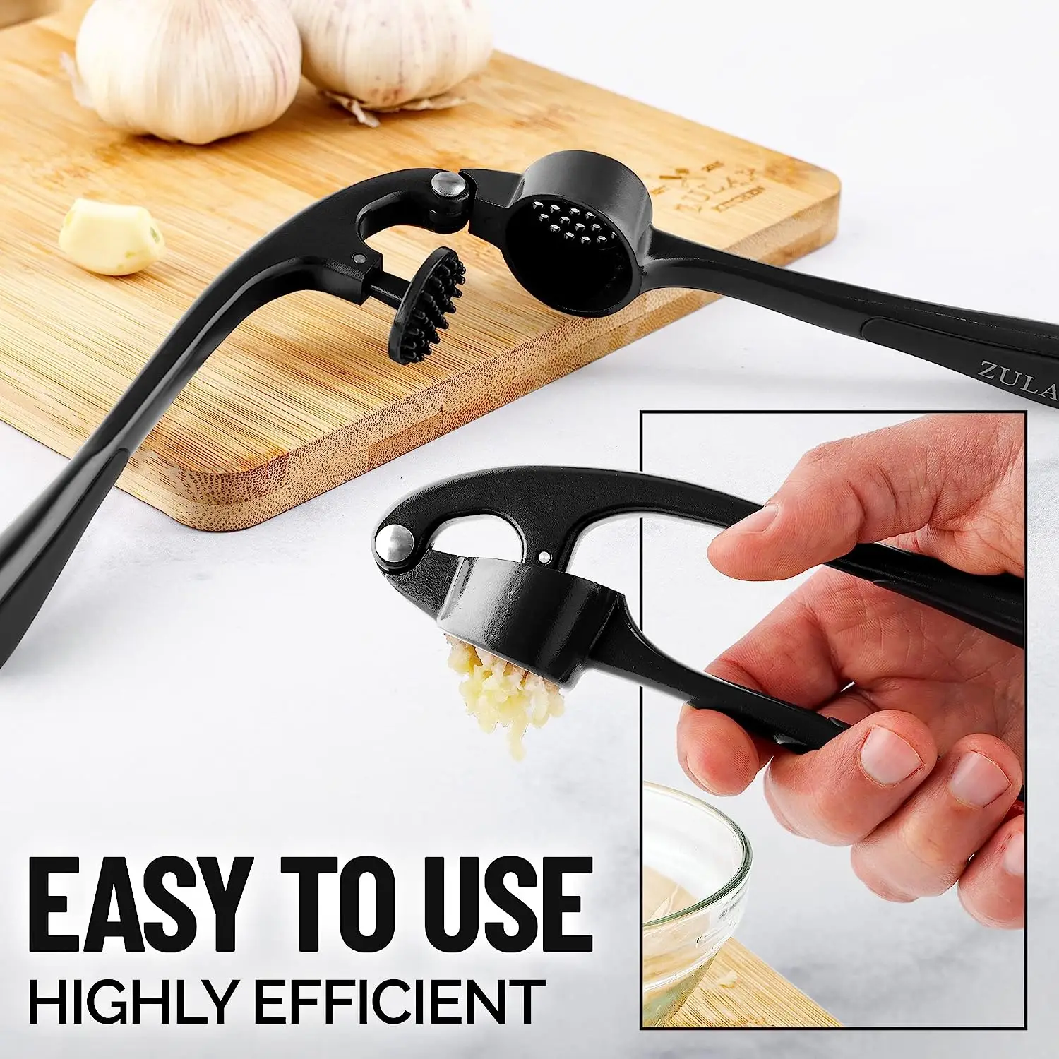 Zulay Kitchen Garlic Press with Silicone Peeler and Brush