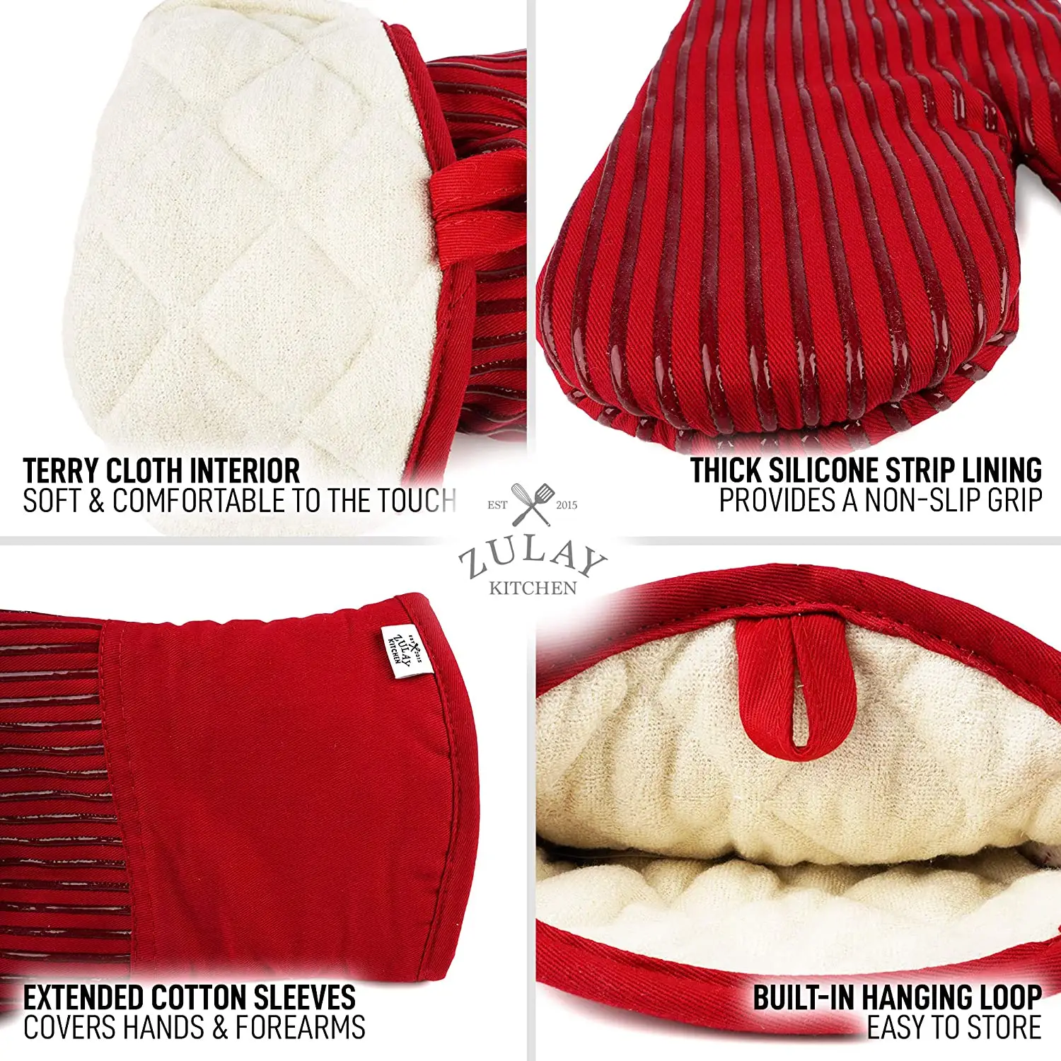 Zulay Kitchen Oven Mitts - Flexible Cotton Lined with Heat Resistant Silicone Oven Mitts