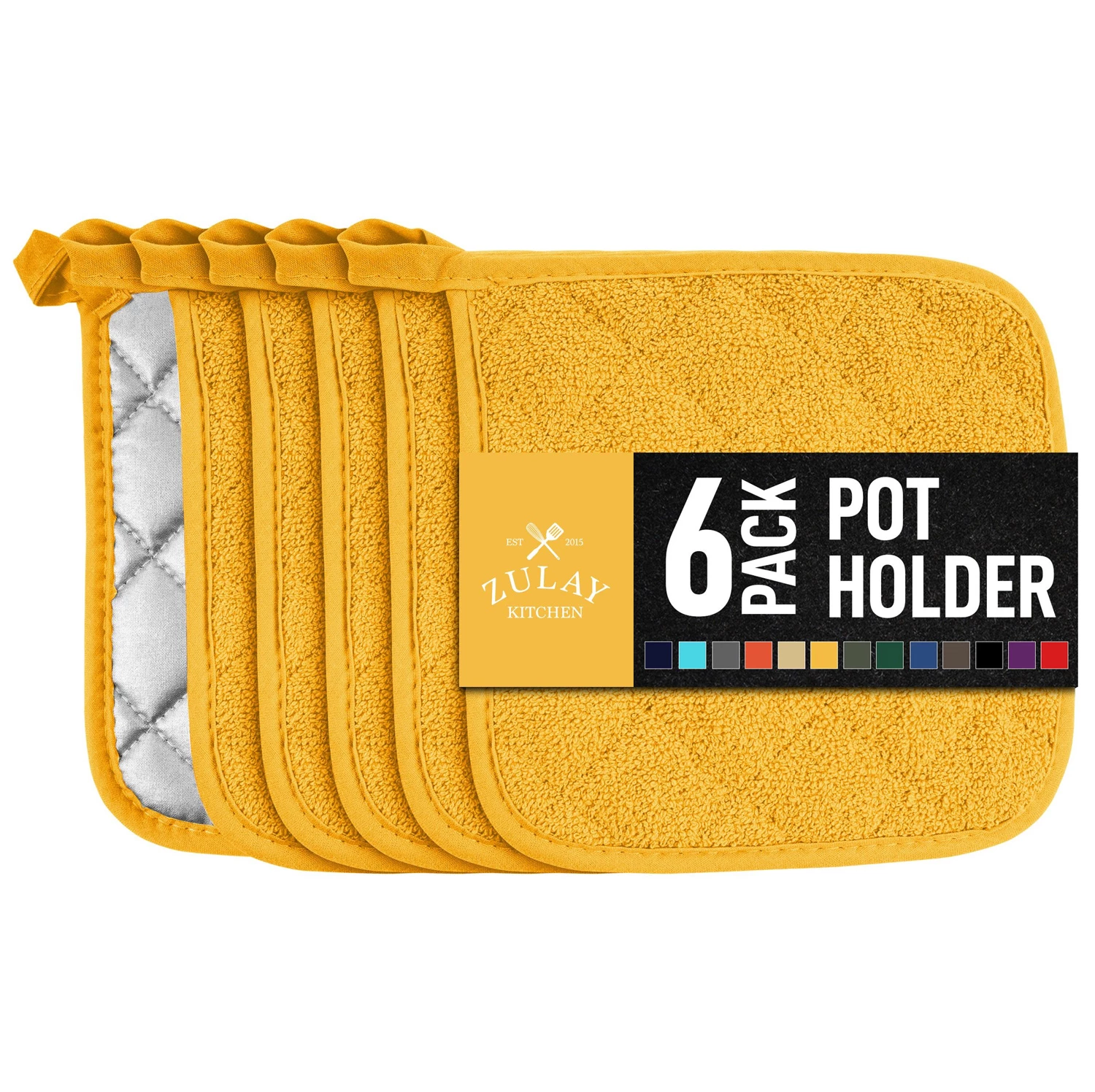 Zulay 6-Pack Pot Holders for Kitchen Heat Resistant Cotton