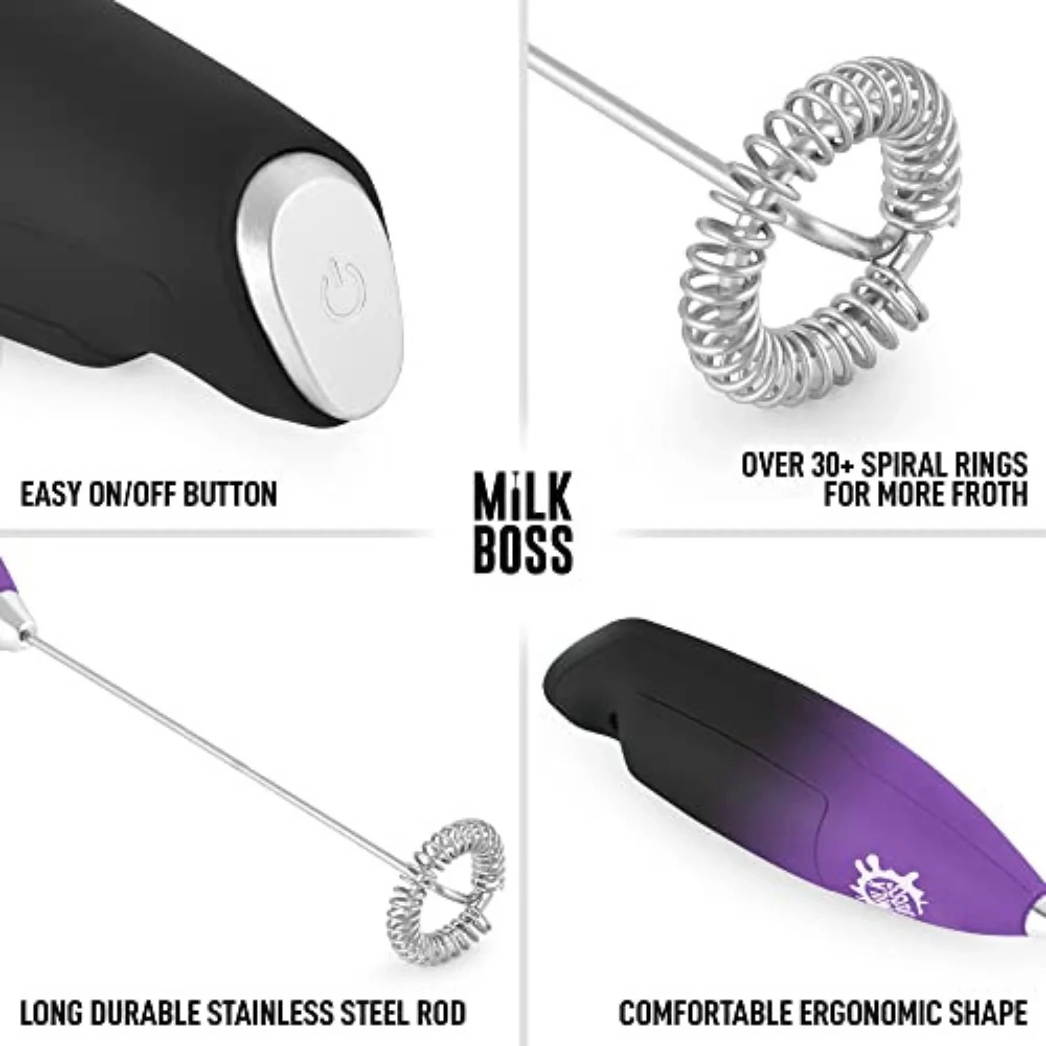 Milk Boss Powerful Milk Frother Handheld With Upgraded Holster Stand