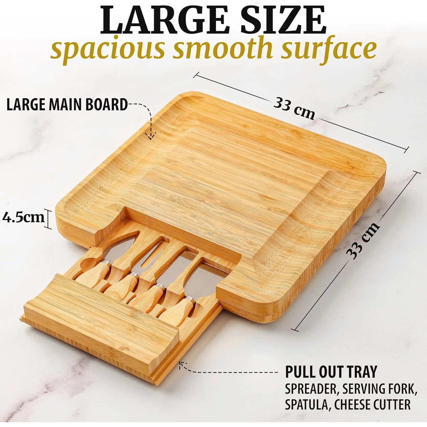 Zk Cheese Board W Cutlery And Drawer OG Light Bamboo