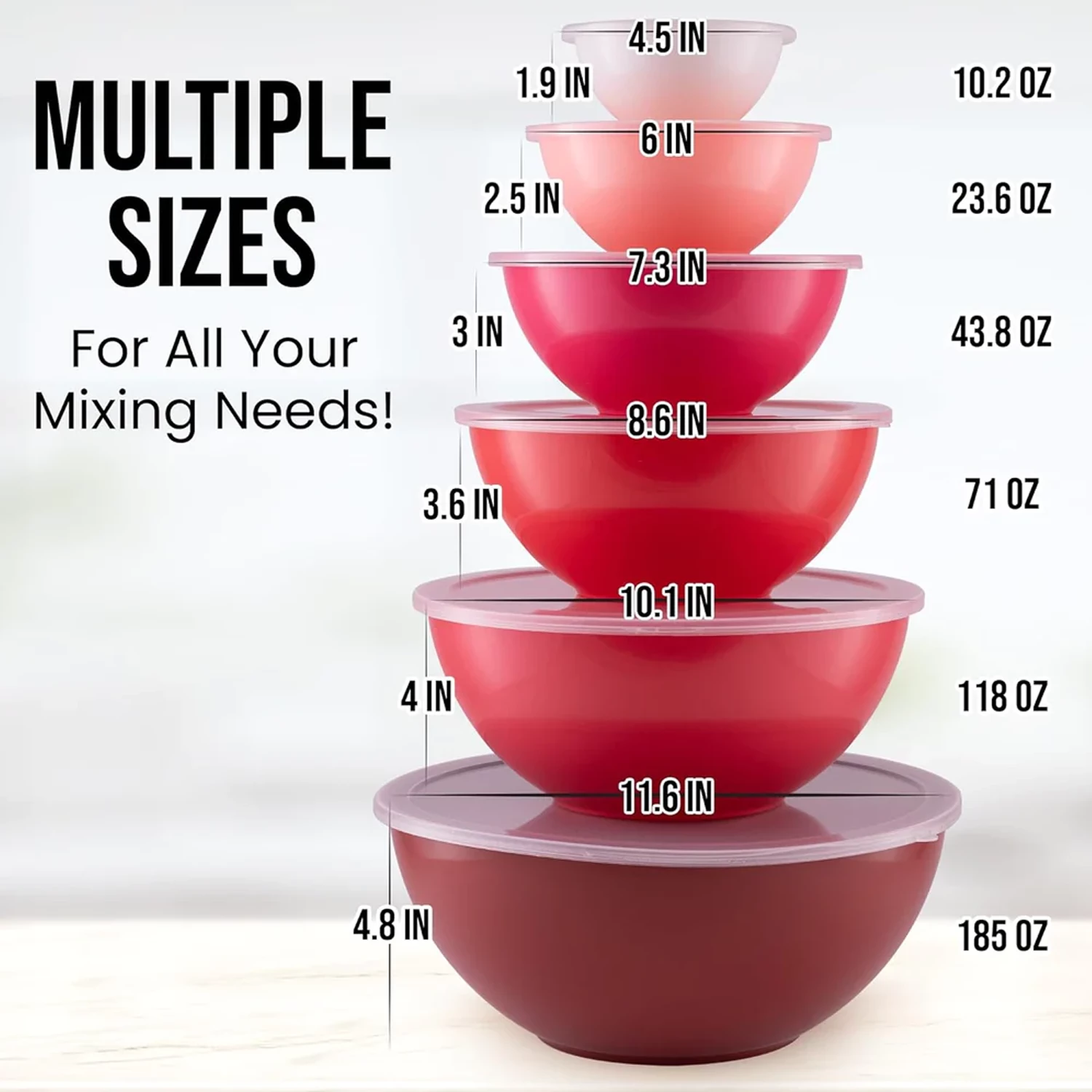 12 Piece Plastic Mixing Bowls With Lids Set