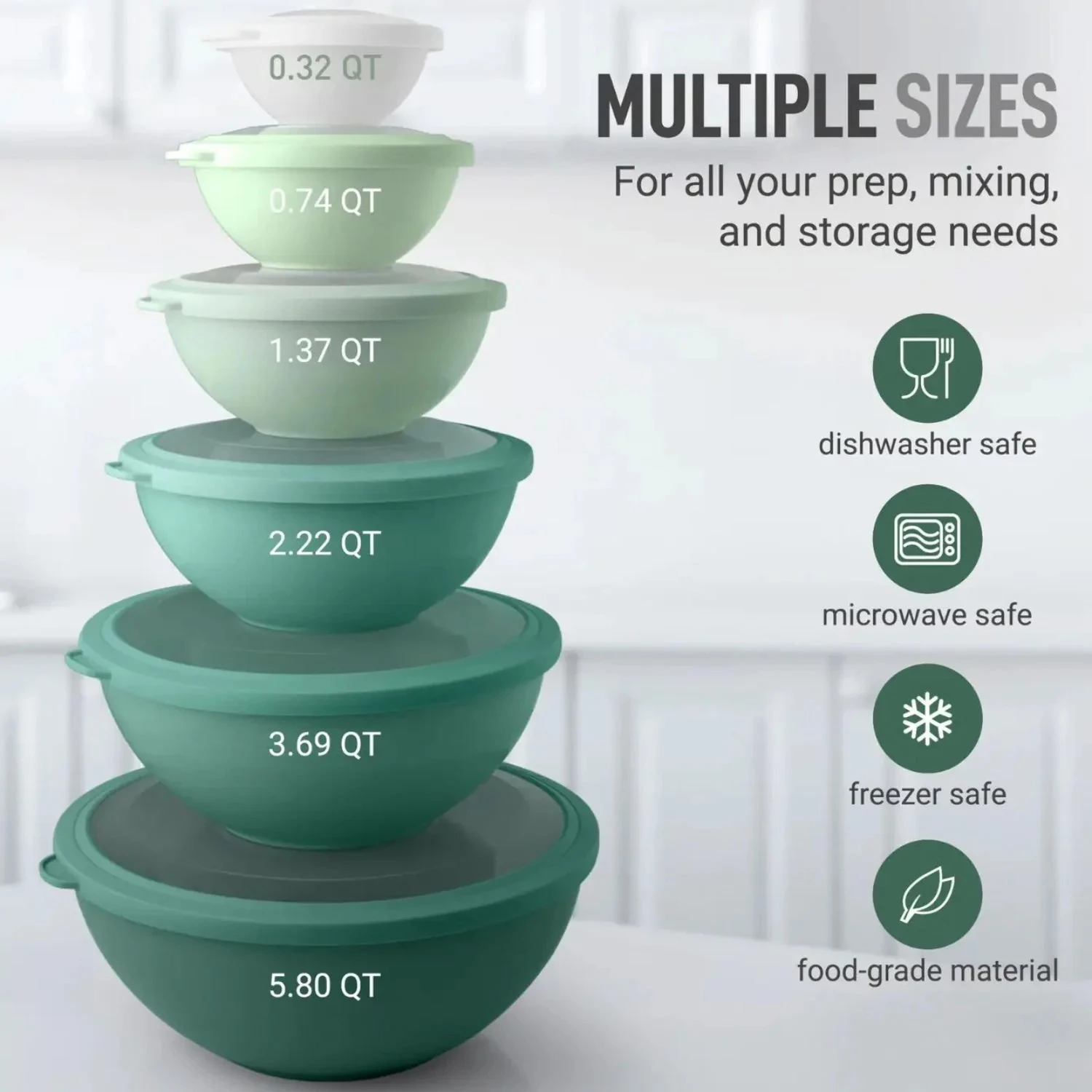 12 Piece Plastic Mixing Bowls With Lids Set