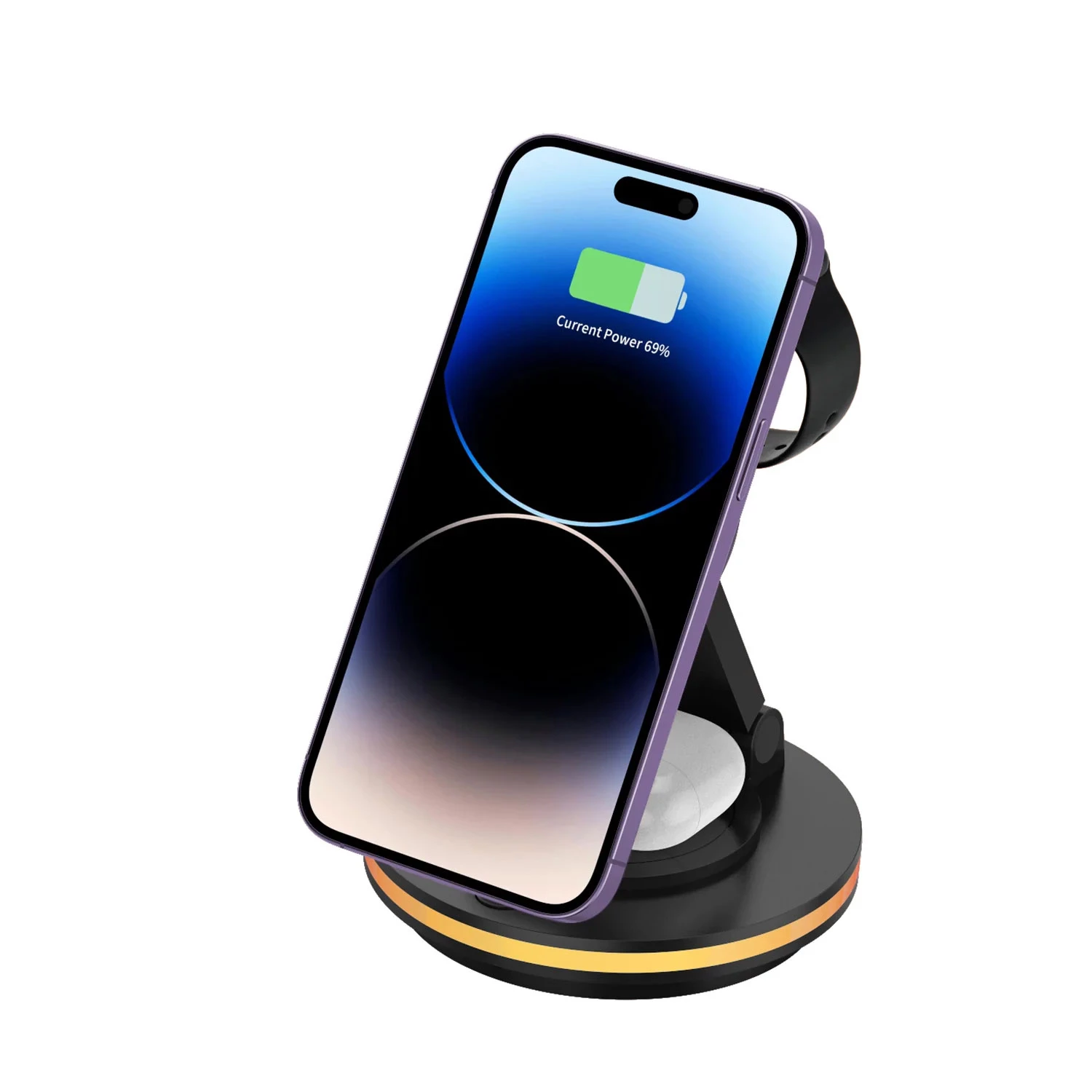 Foldable 4-in-1 Magnetic Wireless Charging Station with 7-Color Night Light for iPhone, Apple Watch 