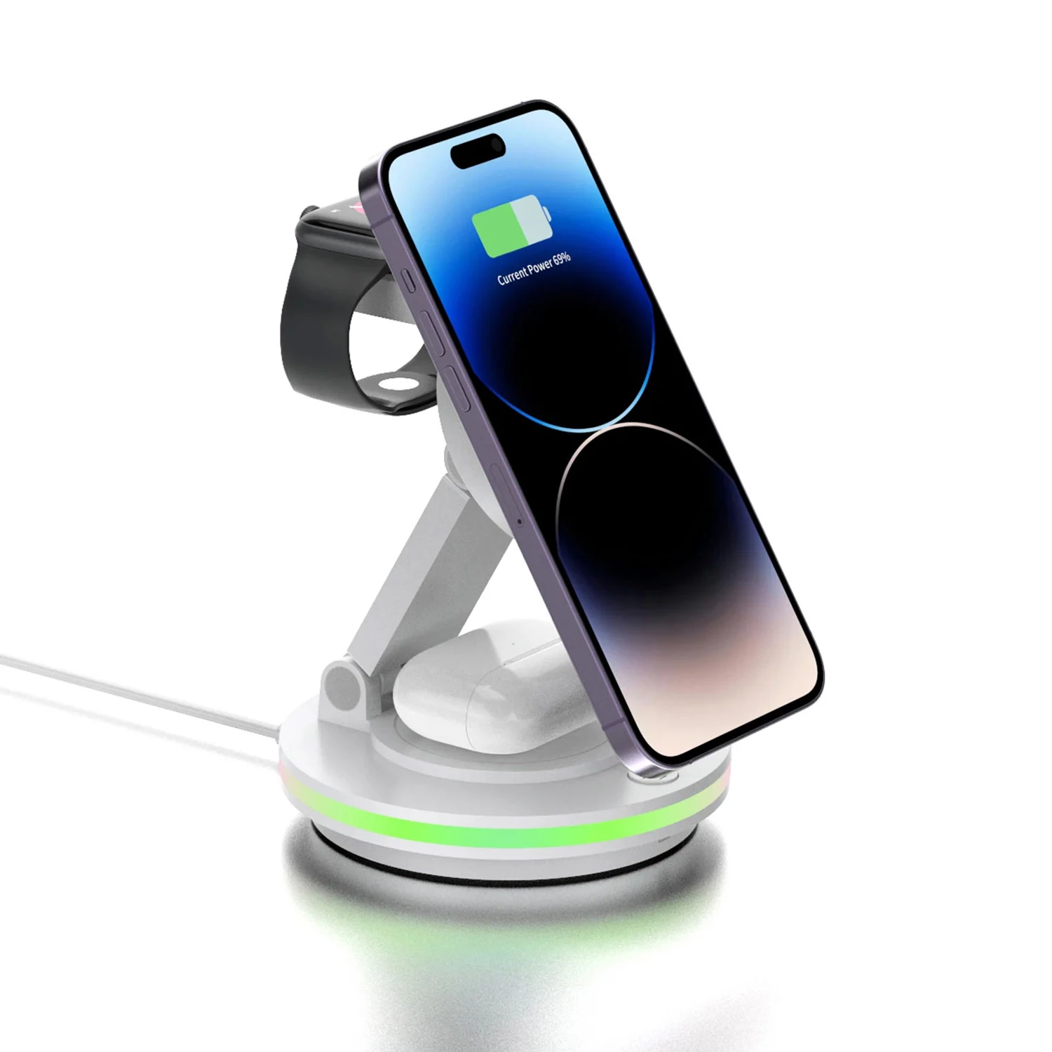 Foldable 4-in-1 Magnetic Wireless Charging Station with 7-Color Night Light for iPhone, Apple Watch 