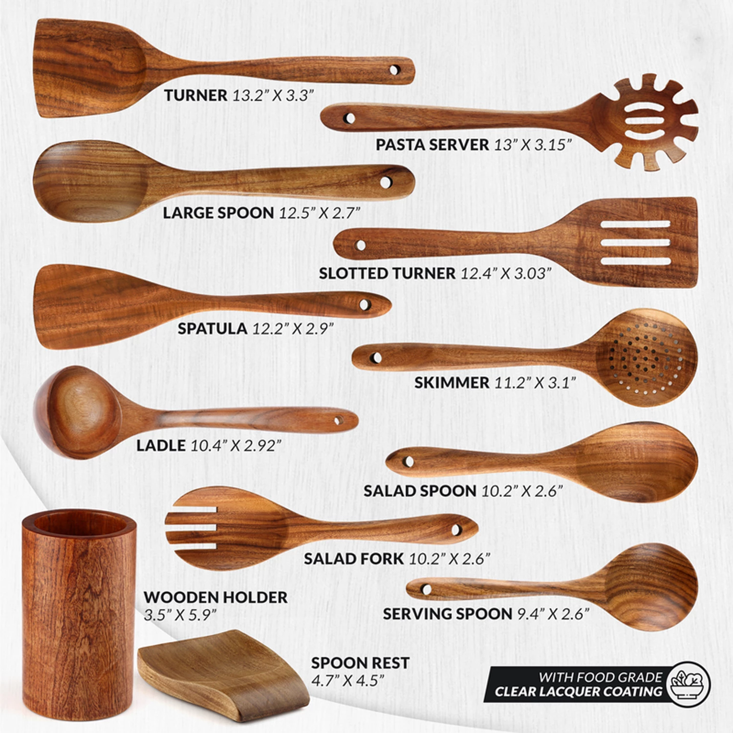 ZK Utensil Set Teak Wood - 12 Piece