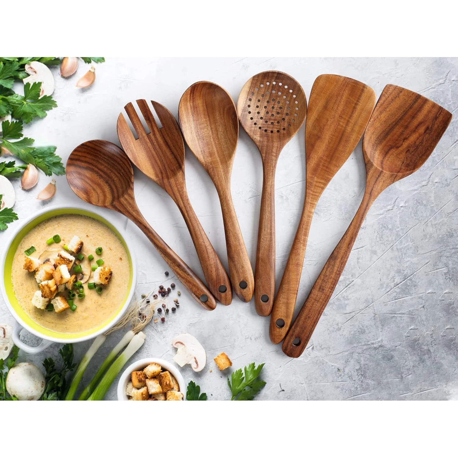 Retail - ZK Teak Wooden Cooking Utensil Set - 6 Pc 