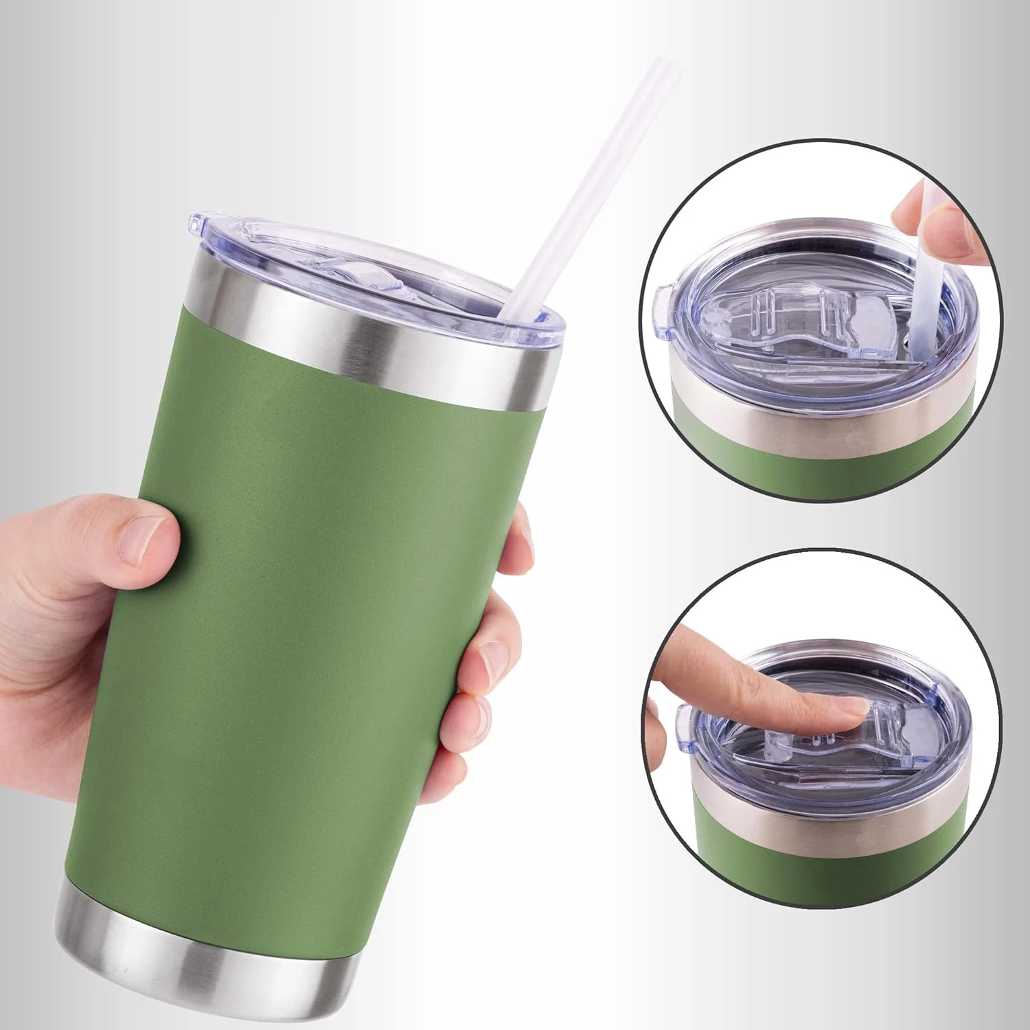 20oz Stainless Steel Tumbler With Lid and Straw - Sweat-Free Travel Coffee Mug Tumbler Cups - Double