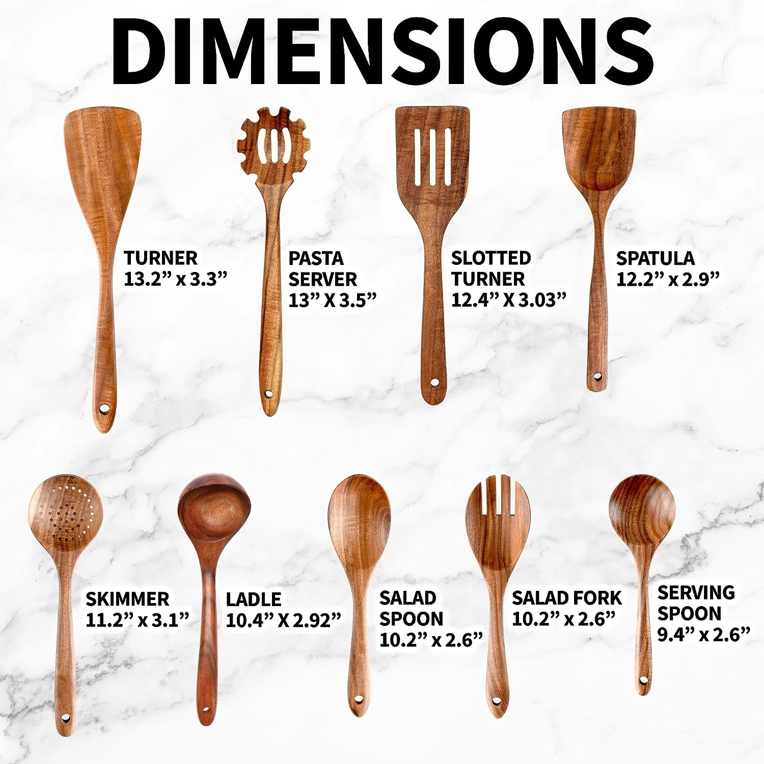 ZK Utensil Set Teak Wood - 9 Piece - Gift Packaging