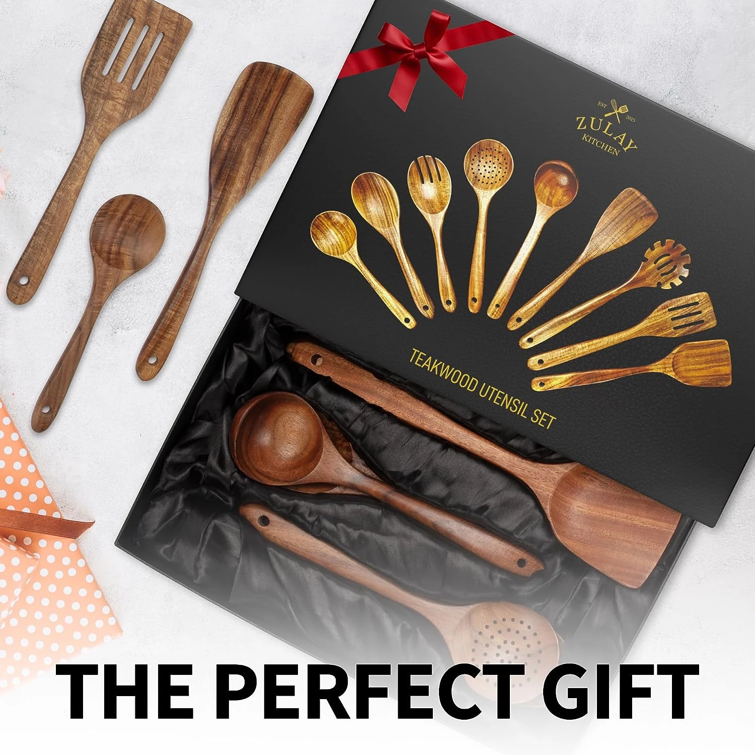 ZK Utensil Set Teak Wood - 9 Piece - Gift Packaging