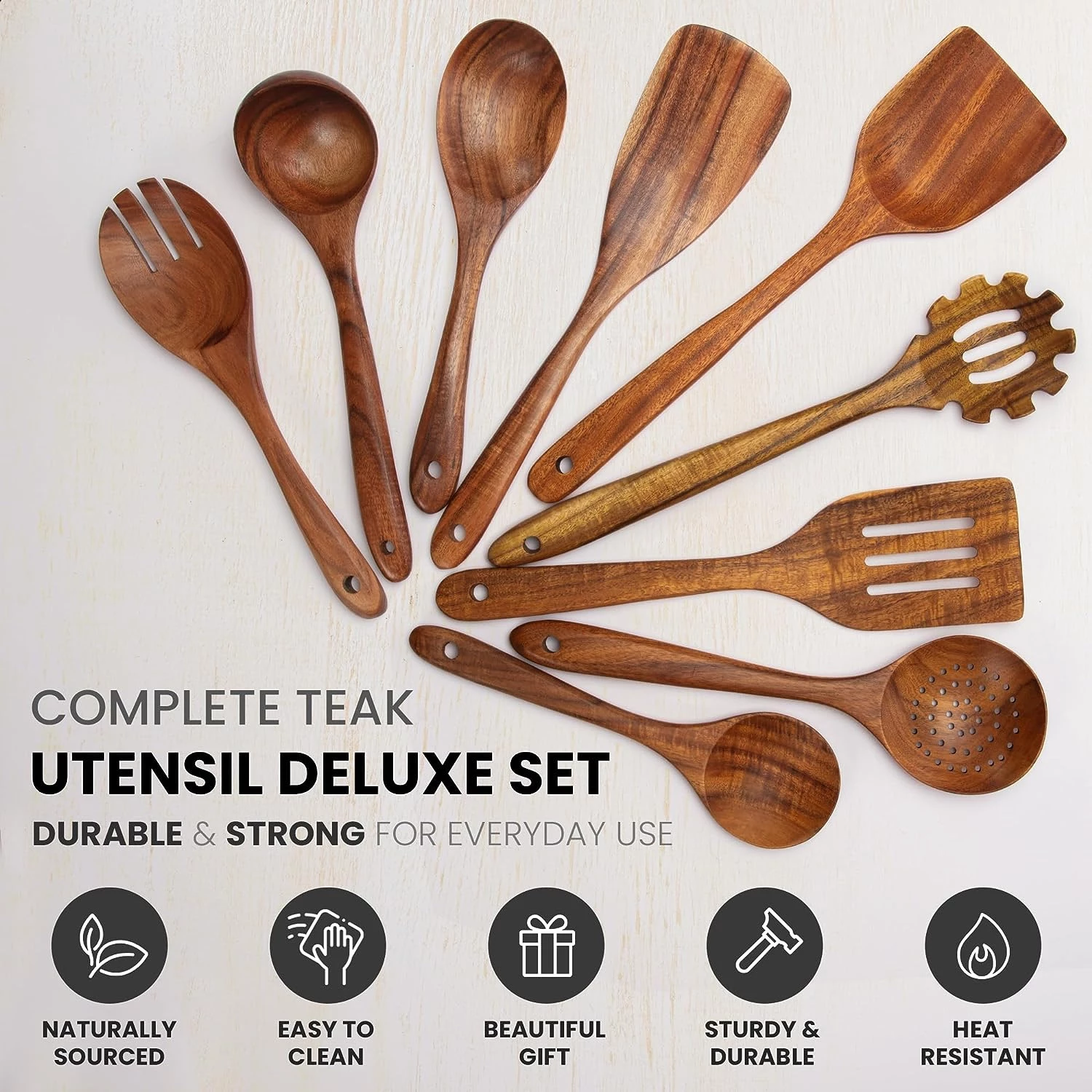 ZK Utensil Set Teak Wood - 9 Piece - Gift Packaging