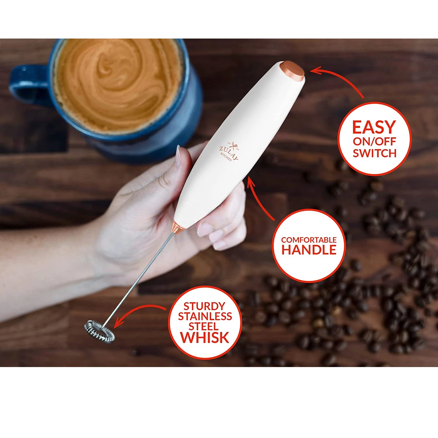 Zulay Powerful Milk Frother for Coffee with Upgraded Titanium Motor - Frother Handheld Electric Whis