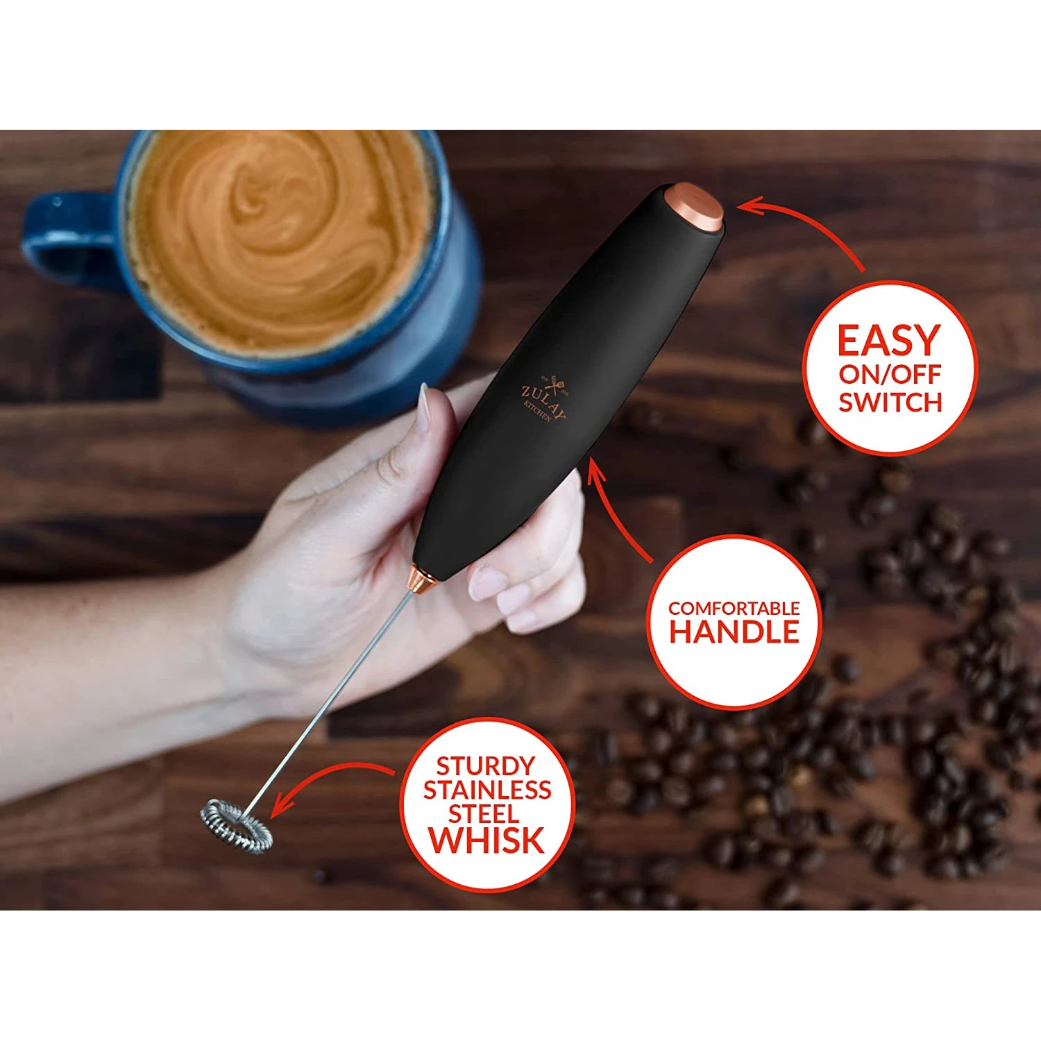 Zulay Powerful Milk Frother for Coffee with Upgraded Titanium Motor - Frother Handheld Electric Whis