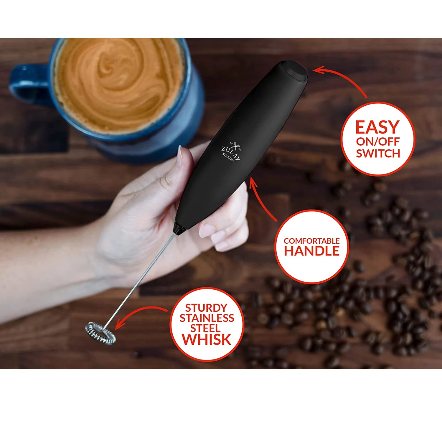 Zulay Powerful Milk Frother for Coffee with Upgraded Titanium Motor - Frother Handheld Electric Whis