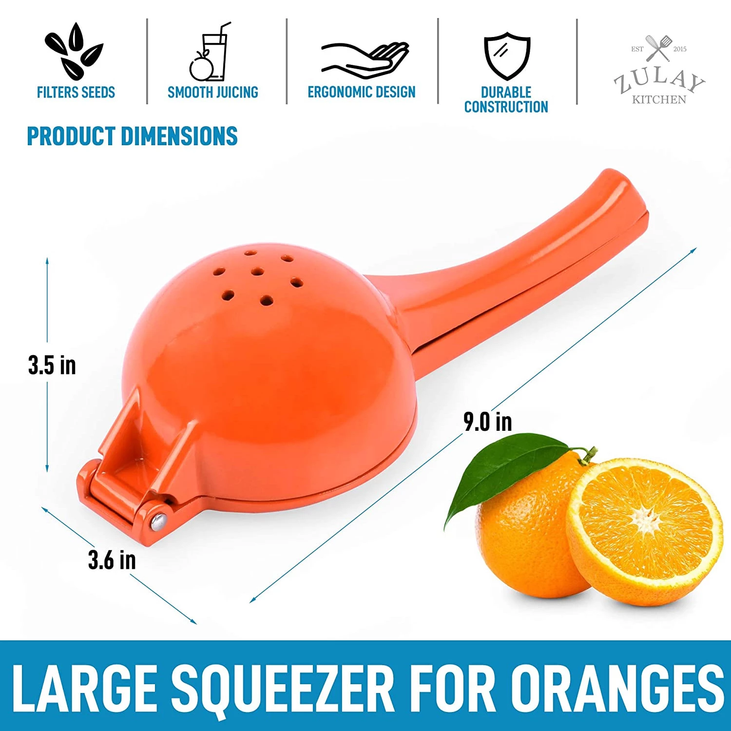 Zulay Premium Quality Metal Orange Squeezer Citrus Juicer Manual Press