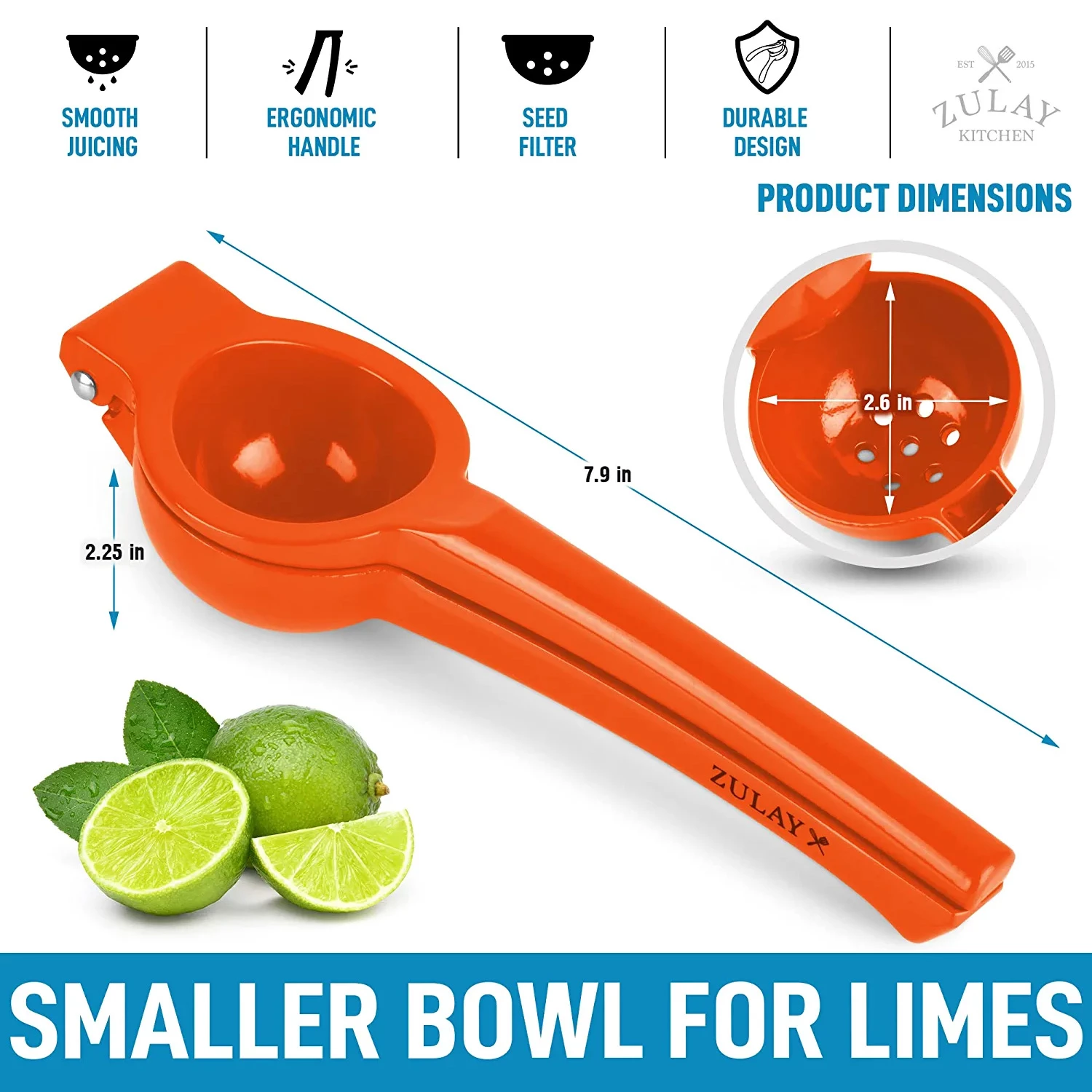 Zulay Premium Quality Metal Lime Squeezer, Citrus Juicer