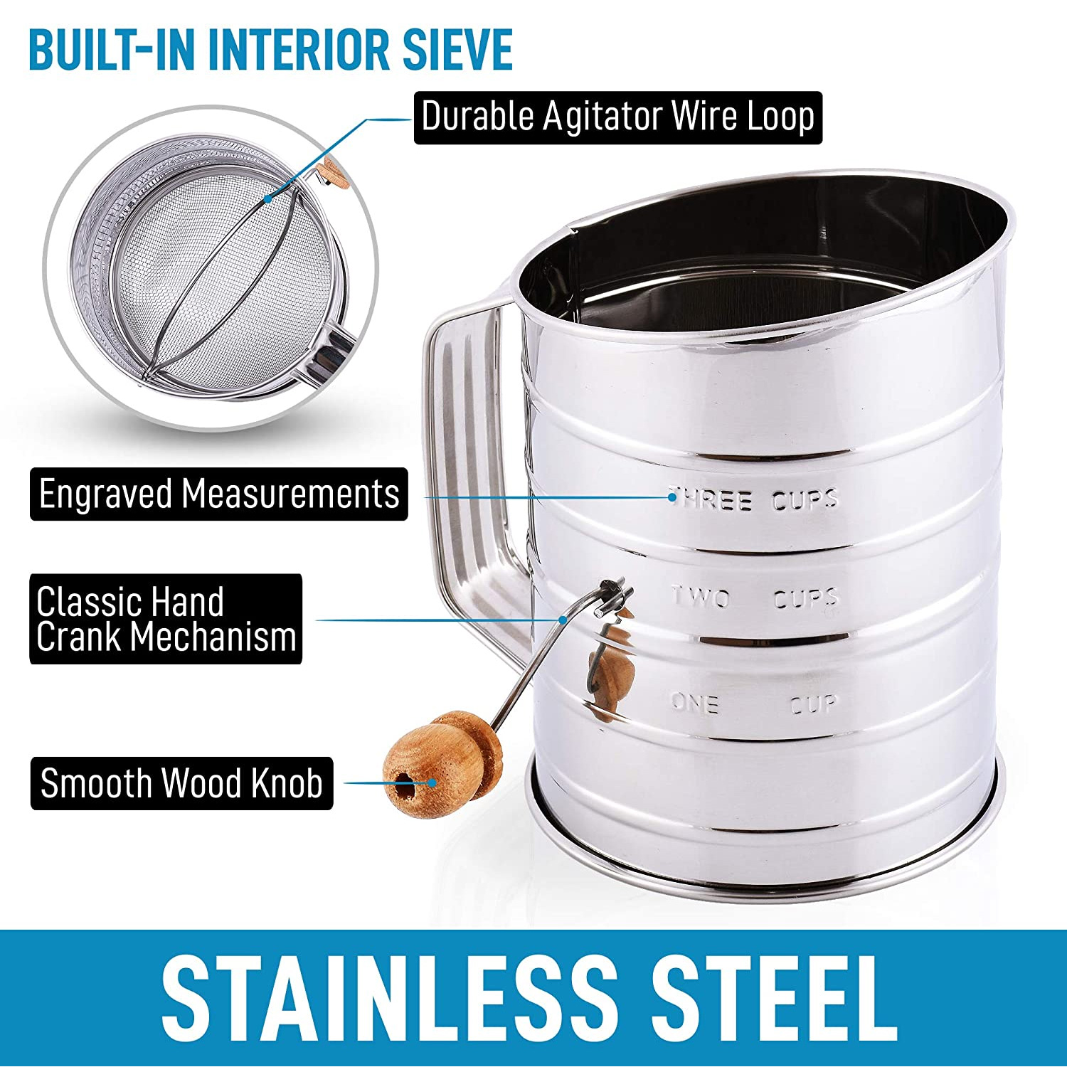 ZK Stainless Steel 3 Cup Flour Sifter