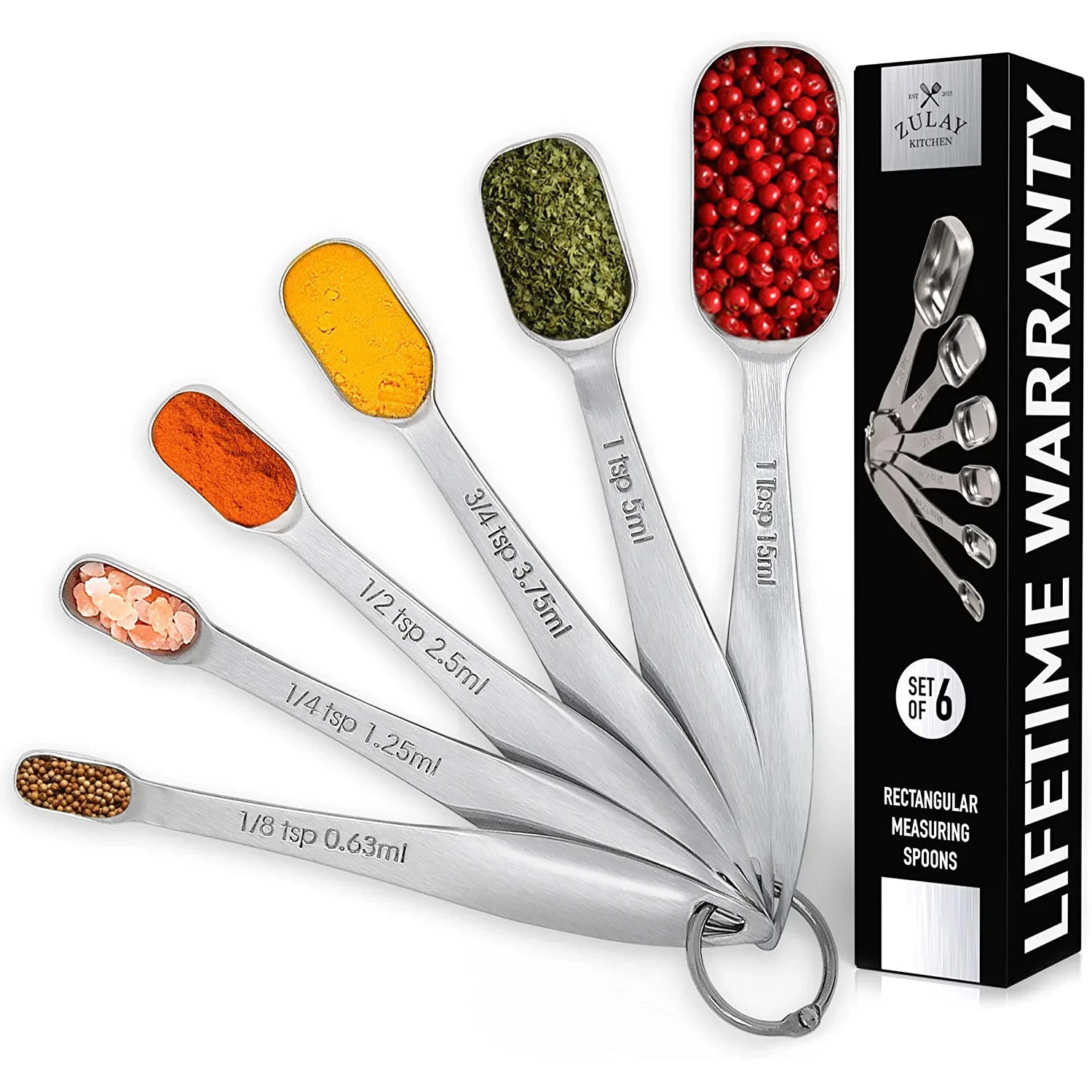 Zulay Heavy Duty Stainless Steel Measuring Spoons with Easy To Read, Slim Design for Narrow Spice