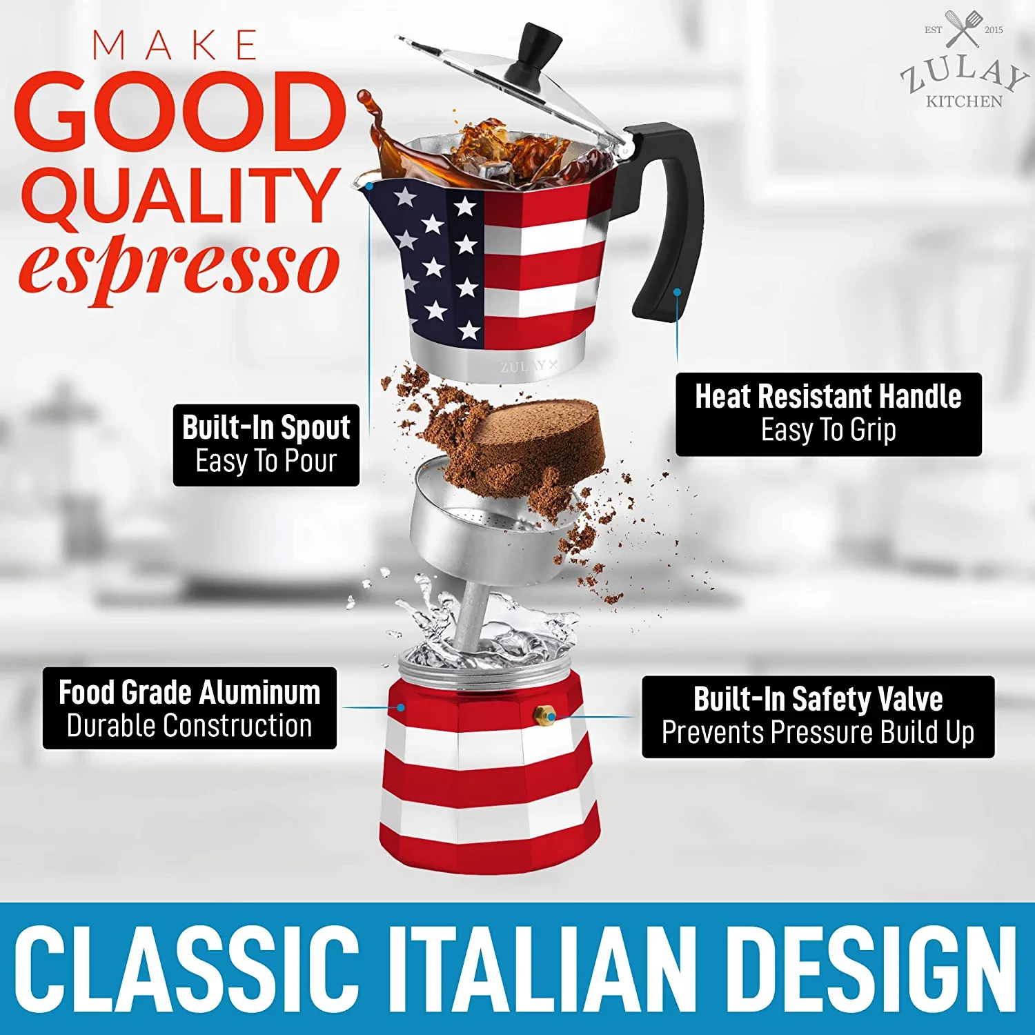 Zulay Classic Italian Style 5.5 Espresso Cup Moka Pot,Classic Stovetop Espresso Maker