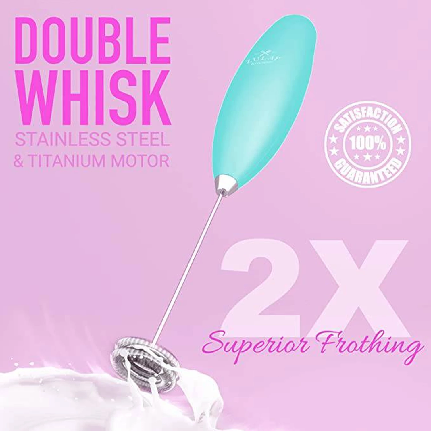 ZK Milk Frother Double Whisk w Stand