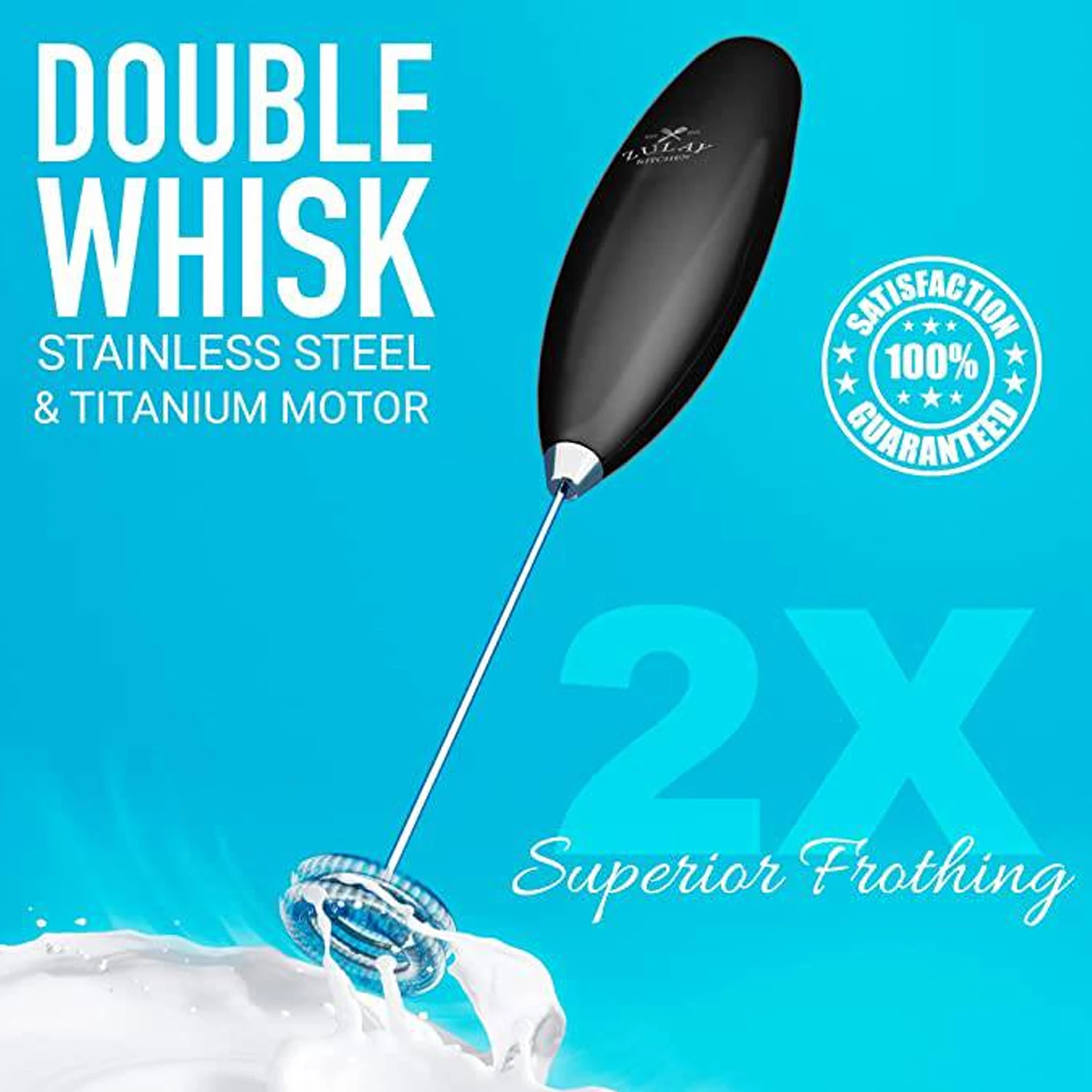 ZK Milk Frother Double Whisk w Stand