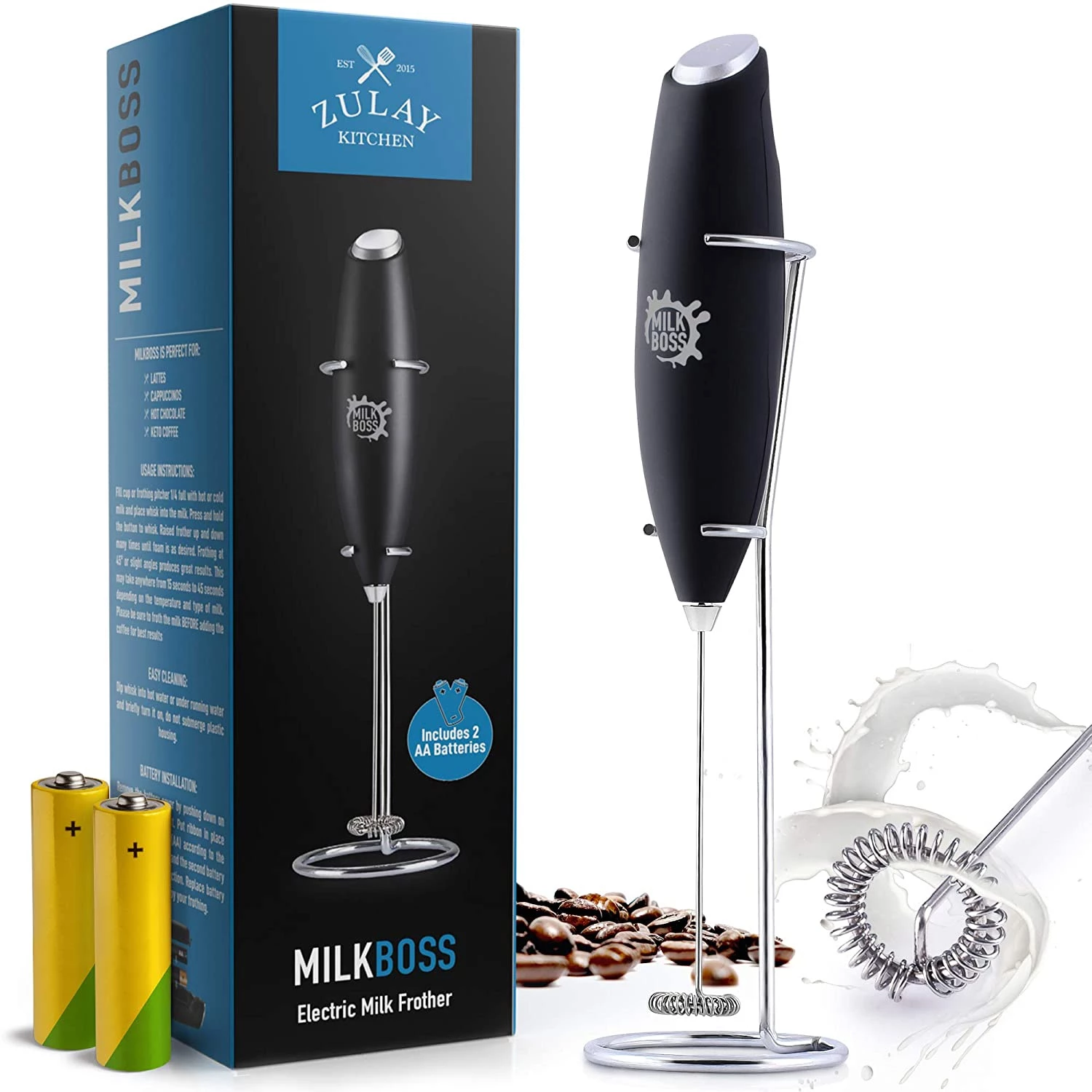 Milk Frother w/ Stand, Batteries Included