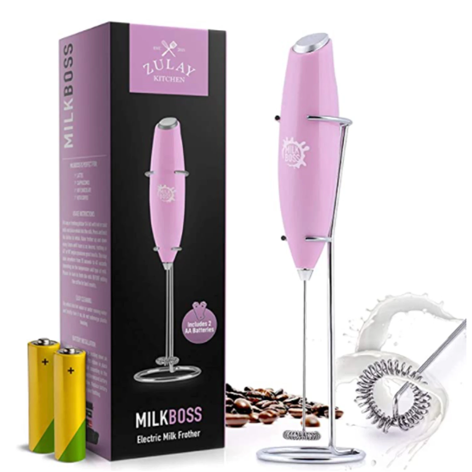 Milk Frother w/ Stand, Batteries Included