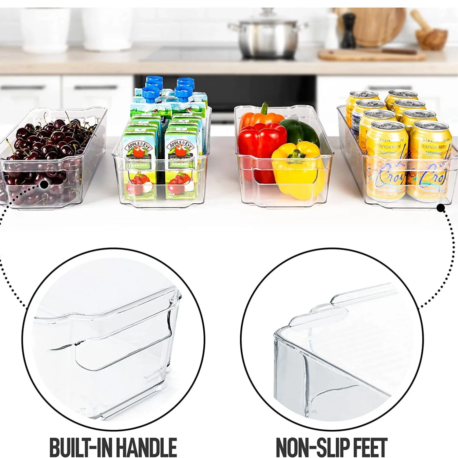 4 Pack Clear Refrigerator Organizer Bins